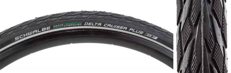 Schwalbe Delta Cruiser Plus Hybrid Tire 26"x2.00 Wire Clincher Green Compound PunctureGuard Reflex 50TPI Black