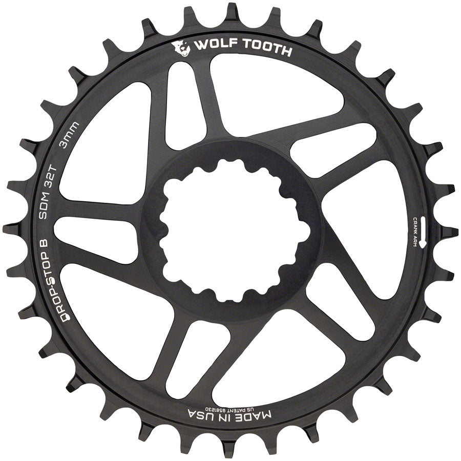 Wolf Tooth Direct Mount Chainring - 30t SRAM Direct Mount Drop-Stop B For SRAM 3-Bolt Boost Cranks 3mm Offset BLK