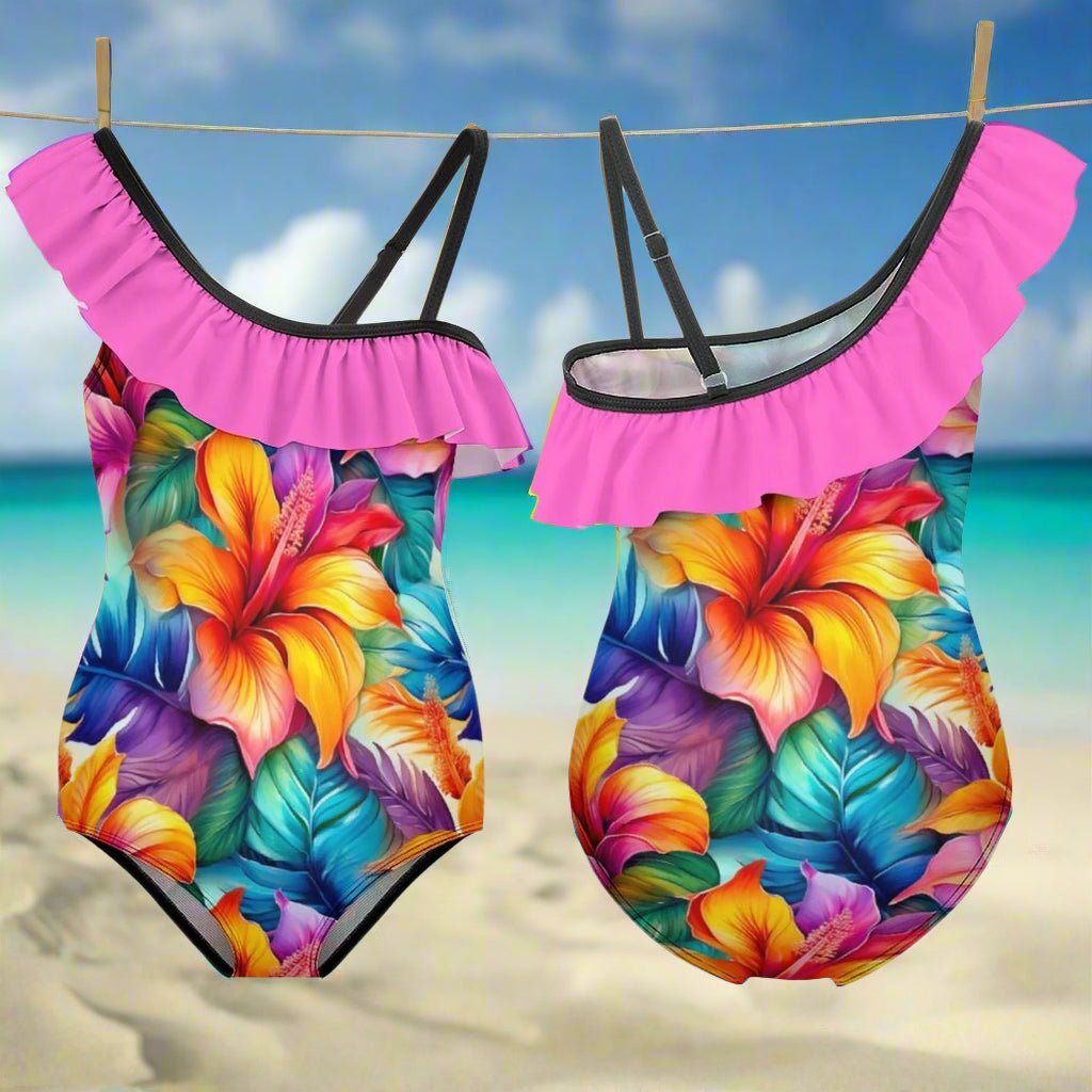 Ruffled One-Piece 🌸 Hawaiian Style Swimsuit for Girls