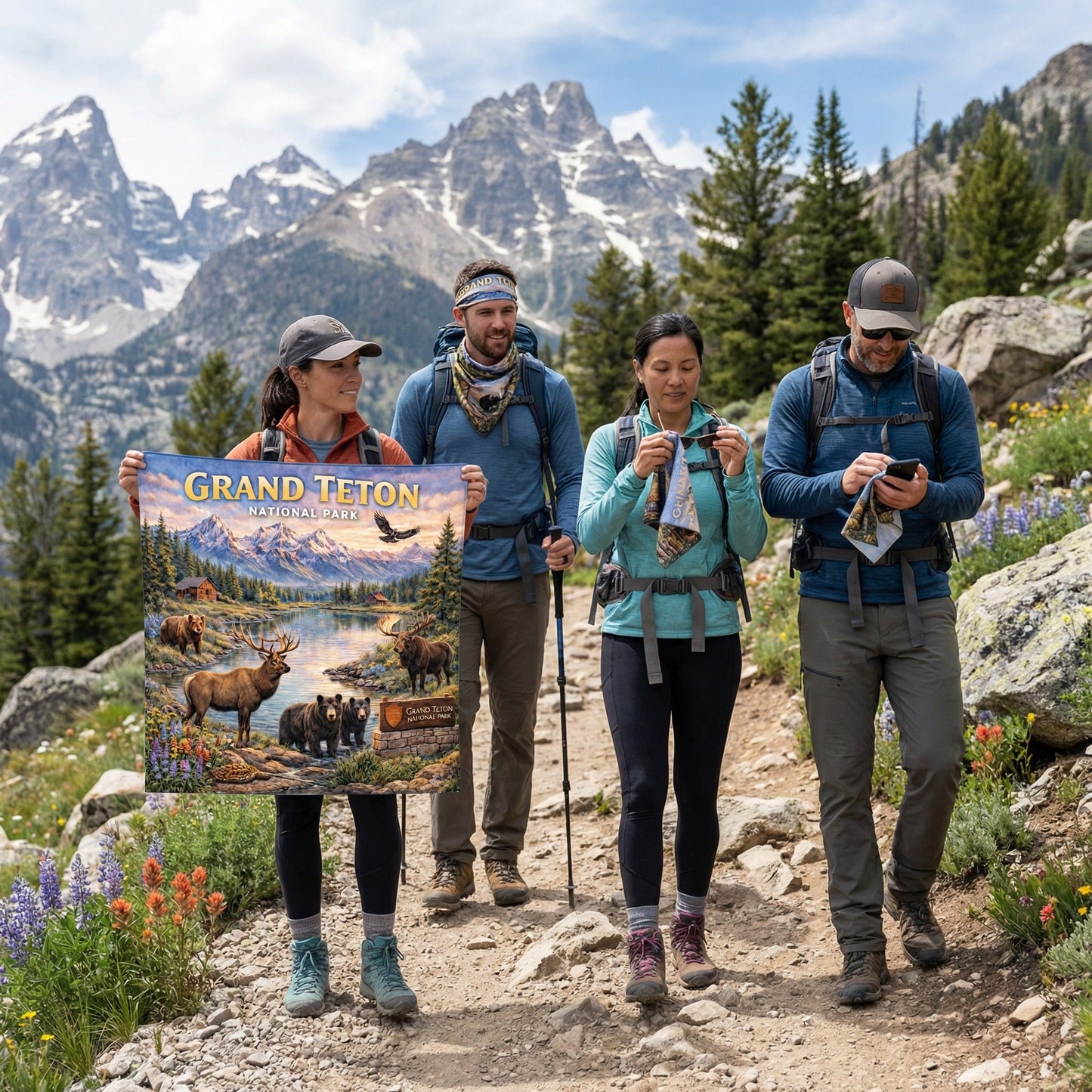 Grand Teton National Park Handy Map Microfiber Cloth Bandana