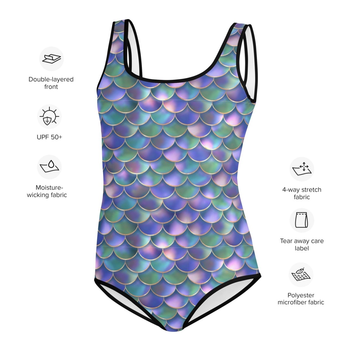 Mermaid Print Girls' 🩱 One Piece Youth Swimsuit