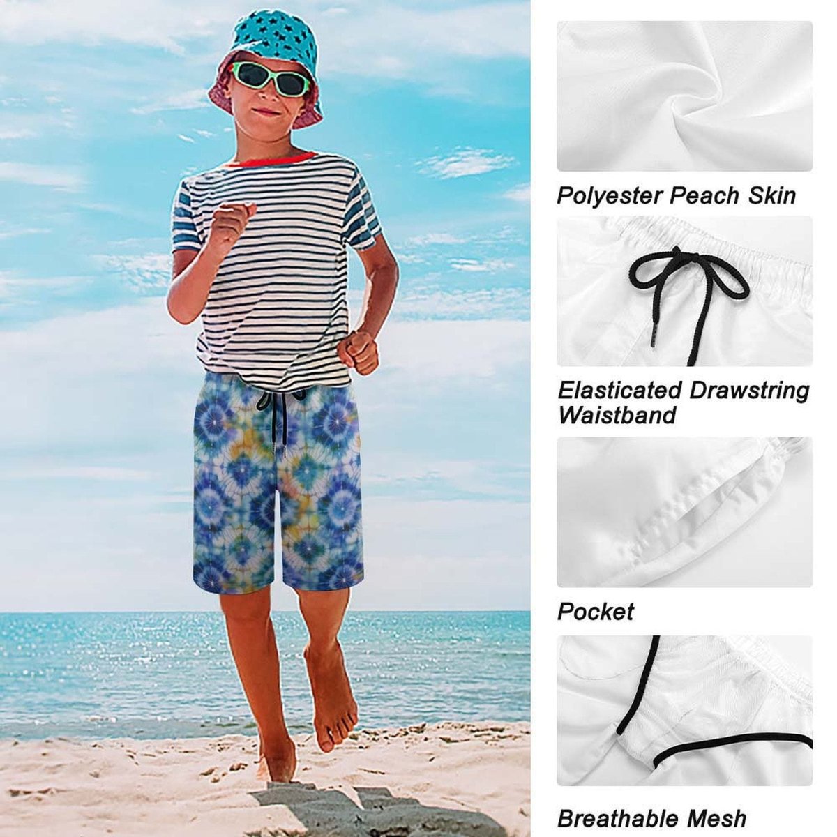 Kids Shibori Tie-Dye Print Beach Shorts