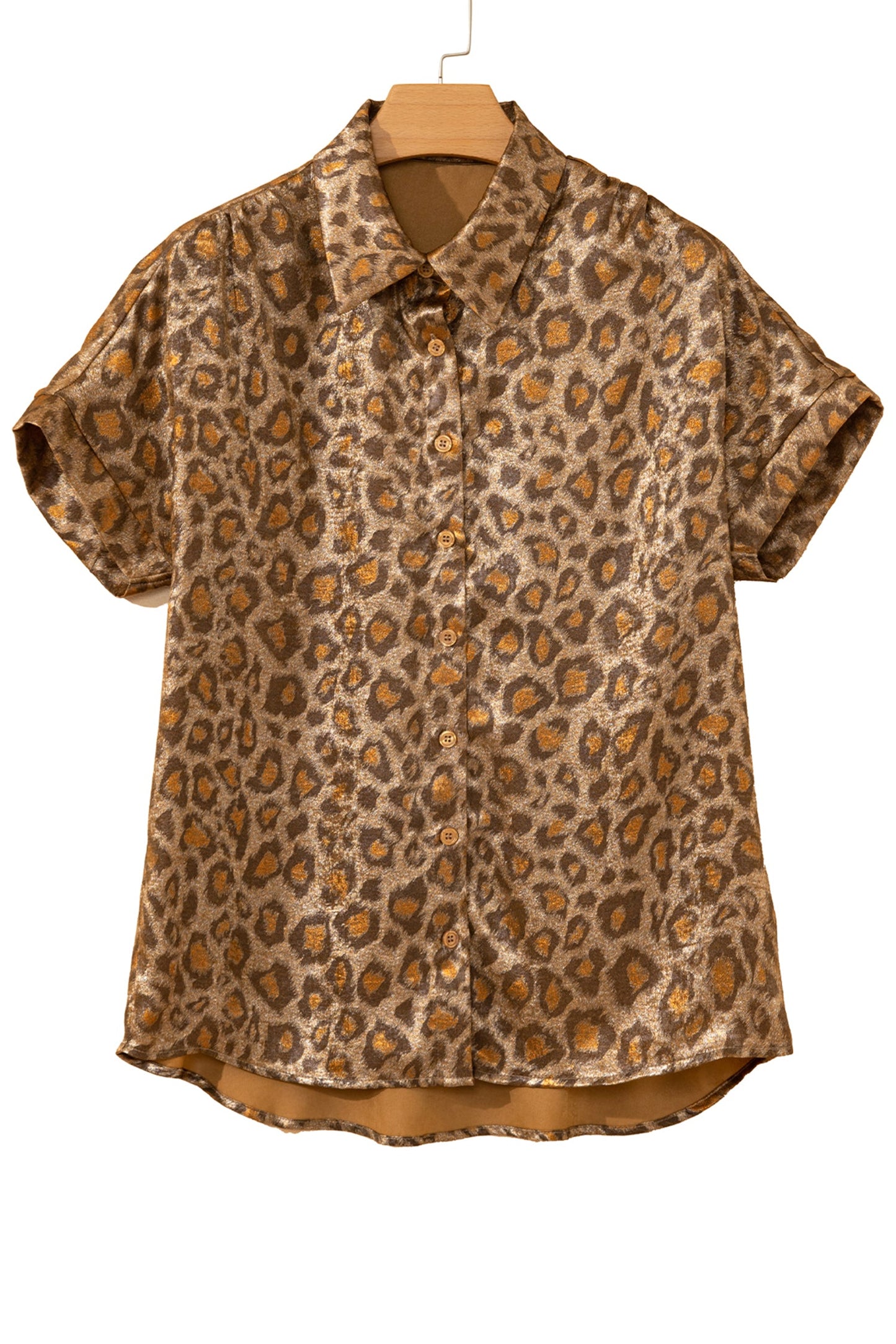 Leopard Metallic Short Sleeve Buttoned Shirt