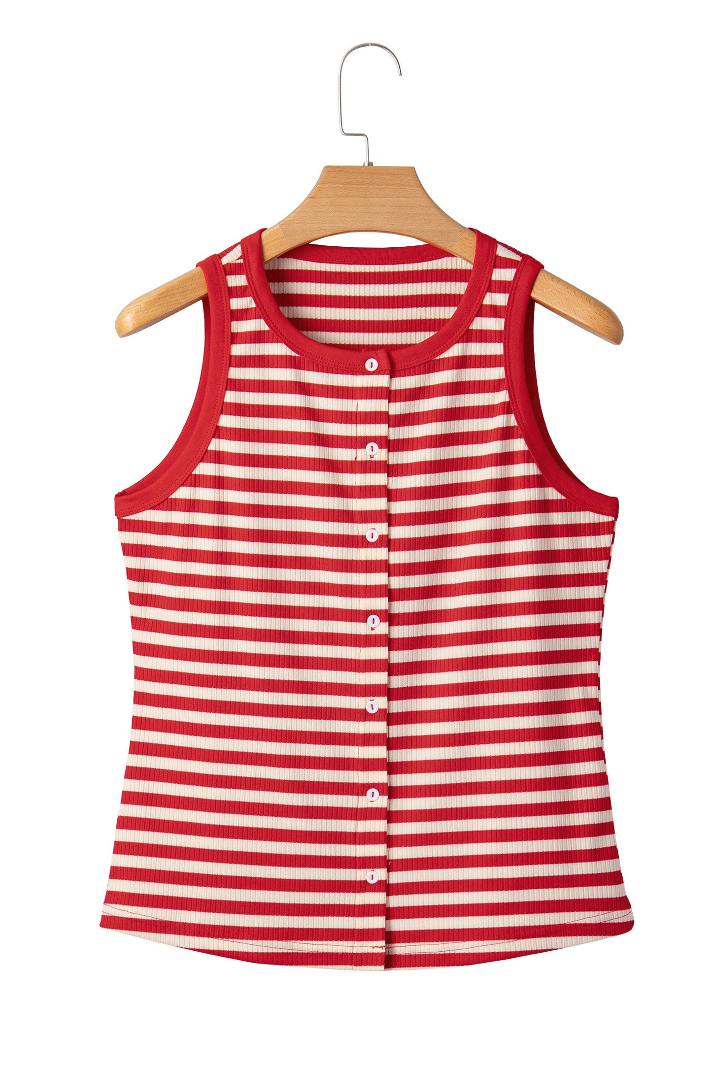Stripe Ribbed Knit Buttoned Tank Top