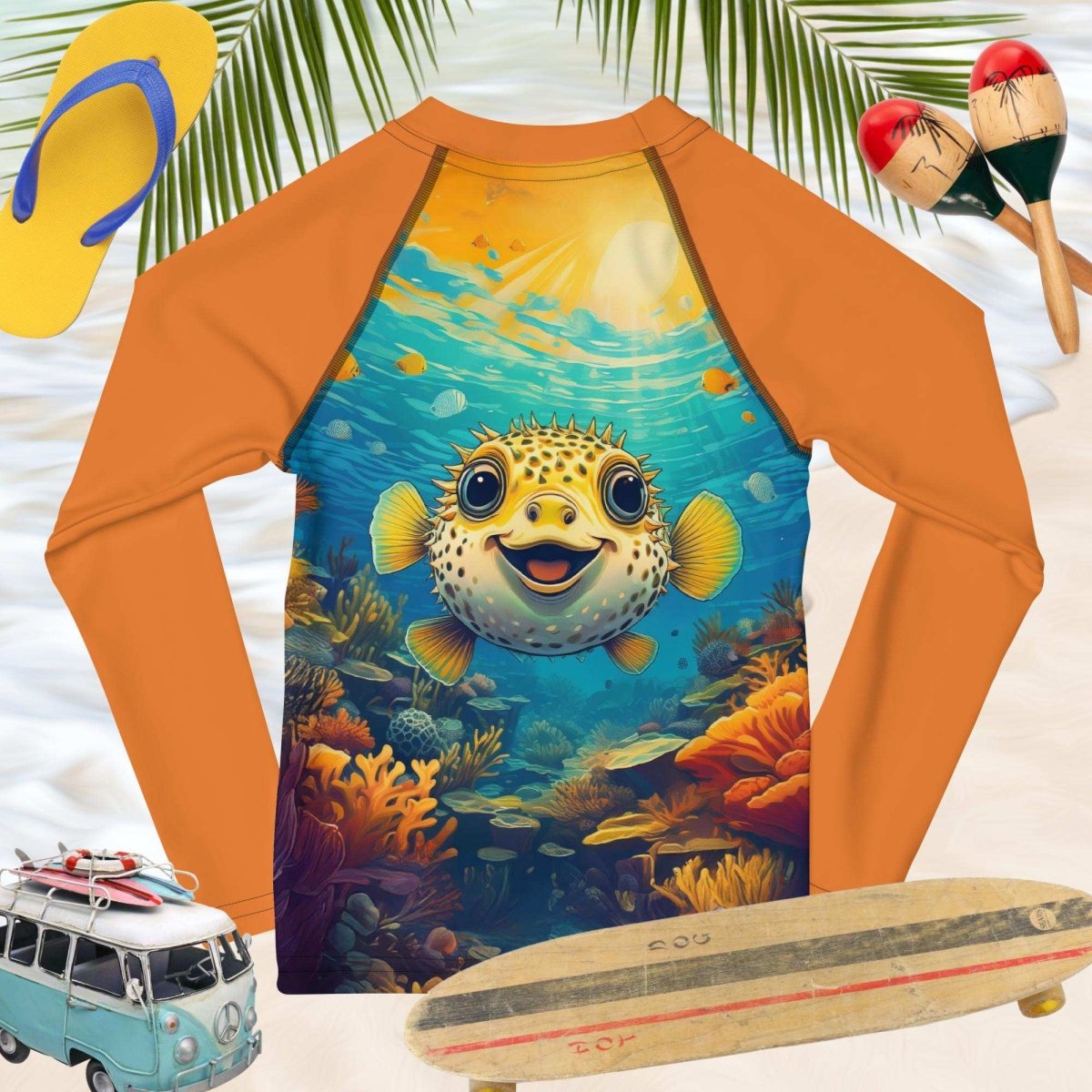 Orange Rashie | Pufferfish | Kids UPF 50+ Rashguard š¤