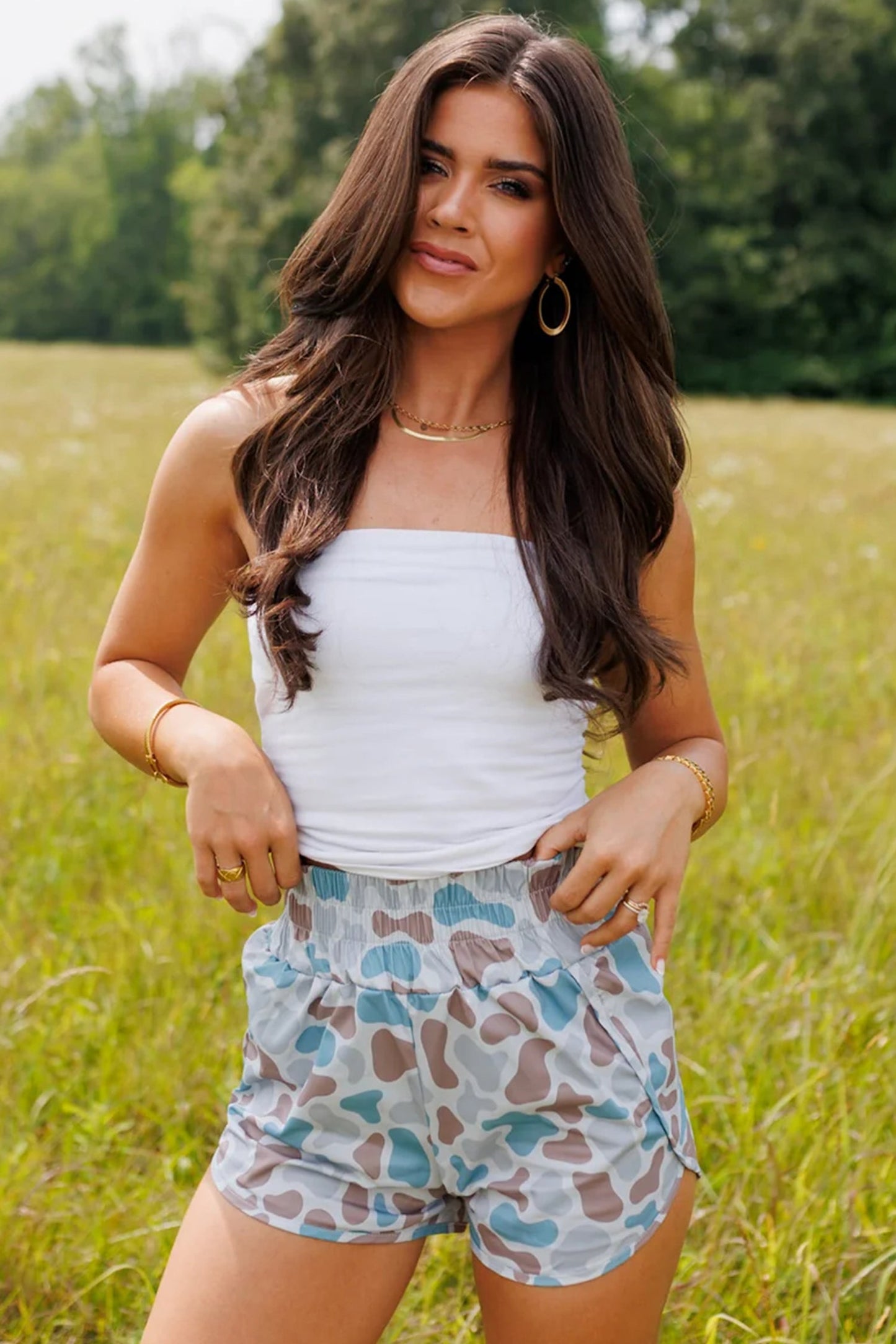 Camo Shirred High Waist Athleisure Shorts