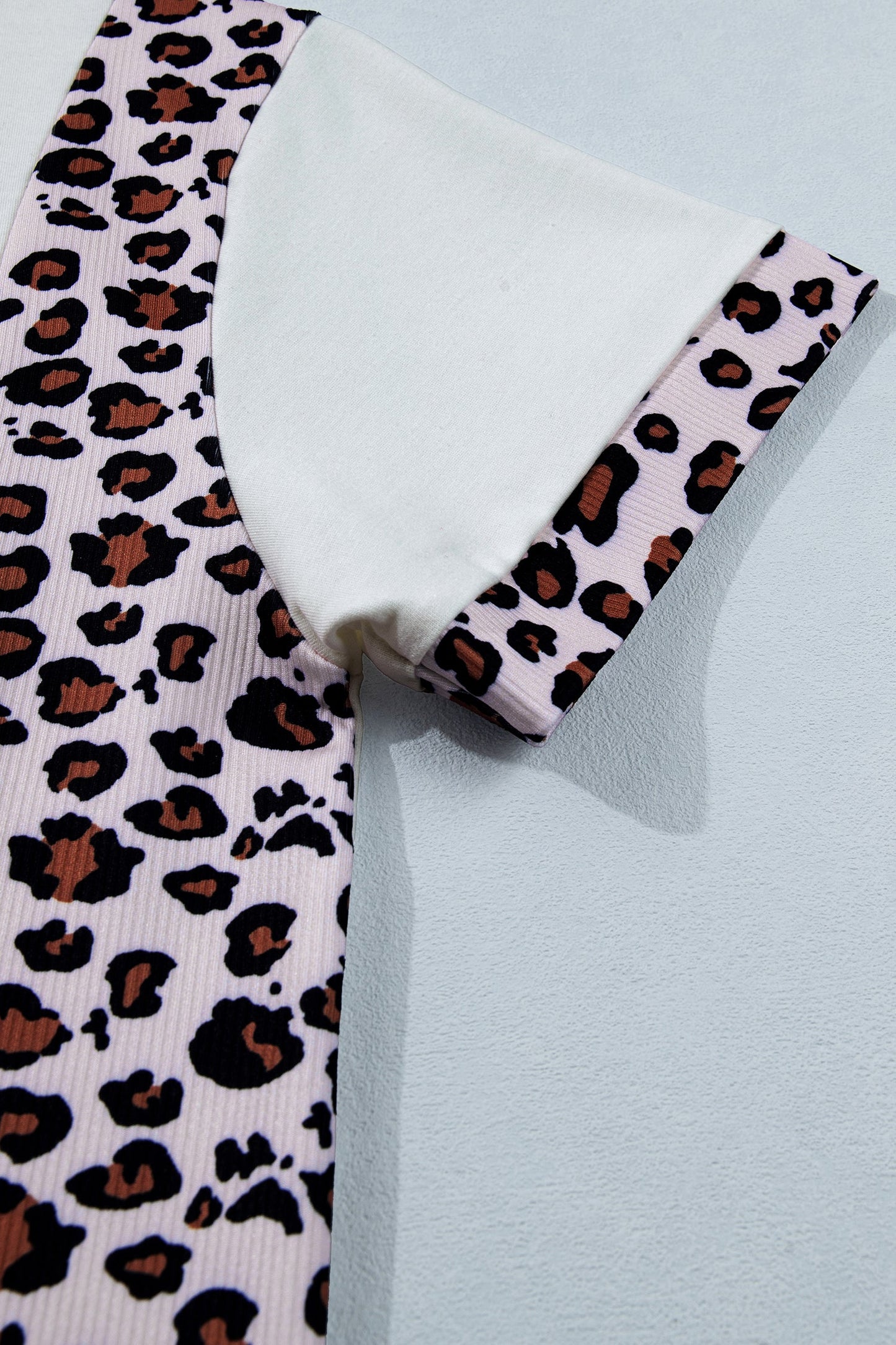 Leopard Ribbed Patchwork Uneven Hem T-Shirt
