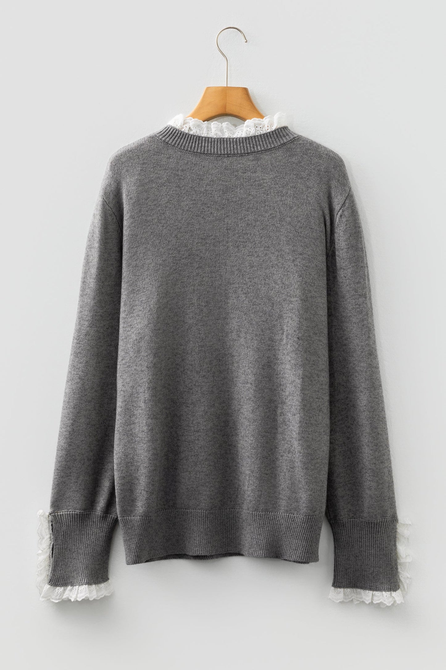 Lace Trim Patchwork Buttoned Cuff Sweater