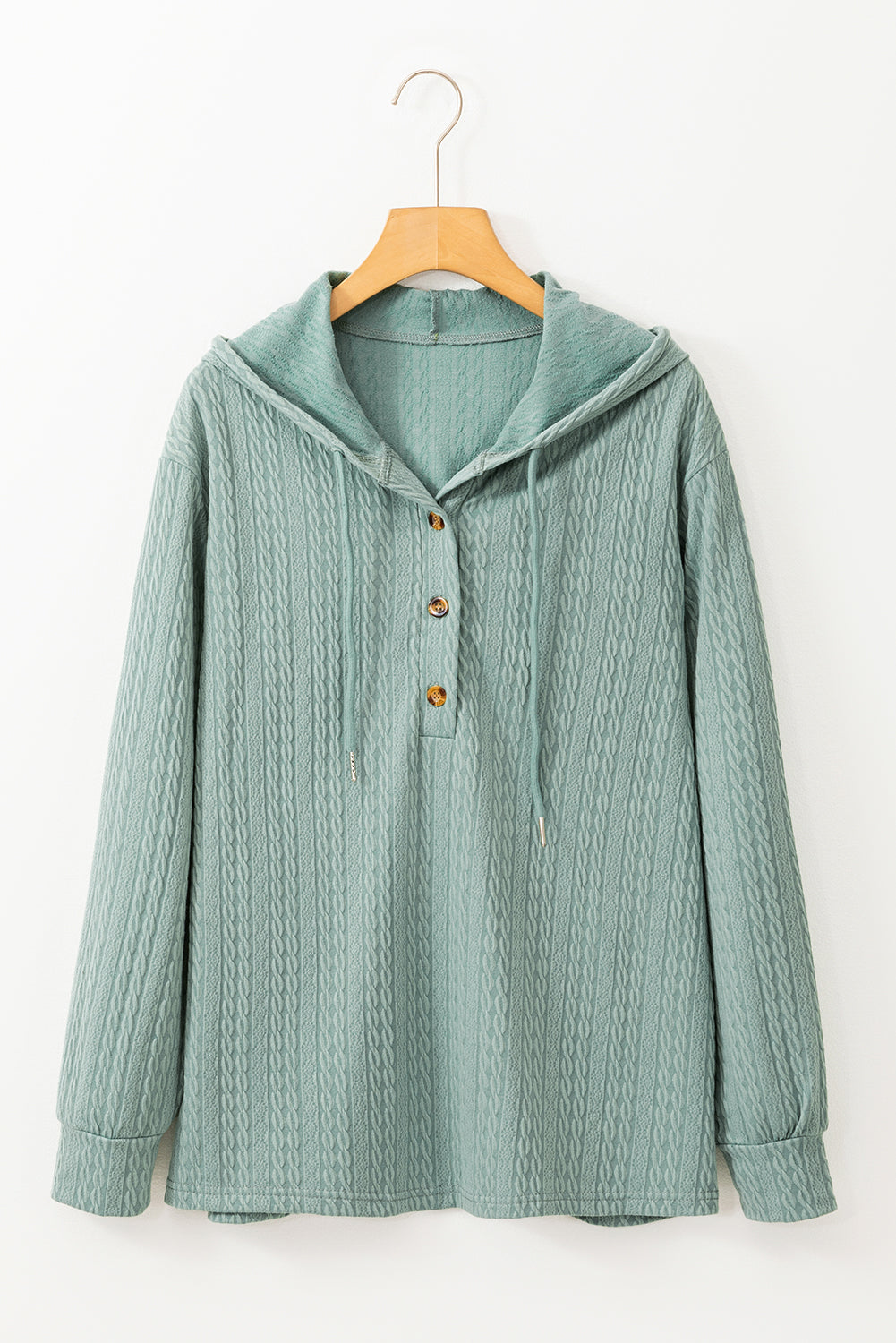 Mandy Textured Drawstring Hooded Long Sleeve Top