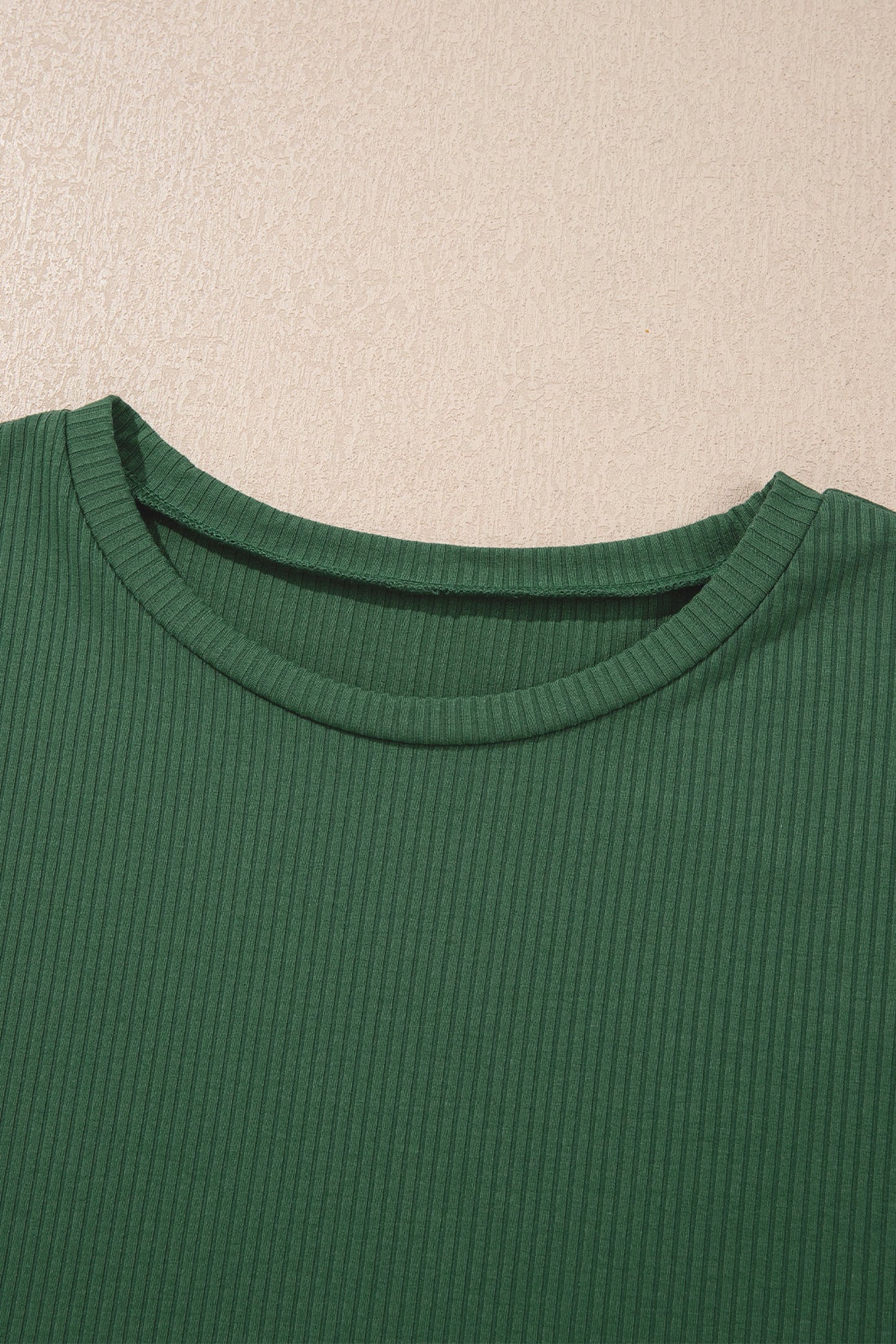 Solid Ribbed Knit Ruffle Short Sleeve T-Shirt
