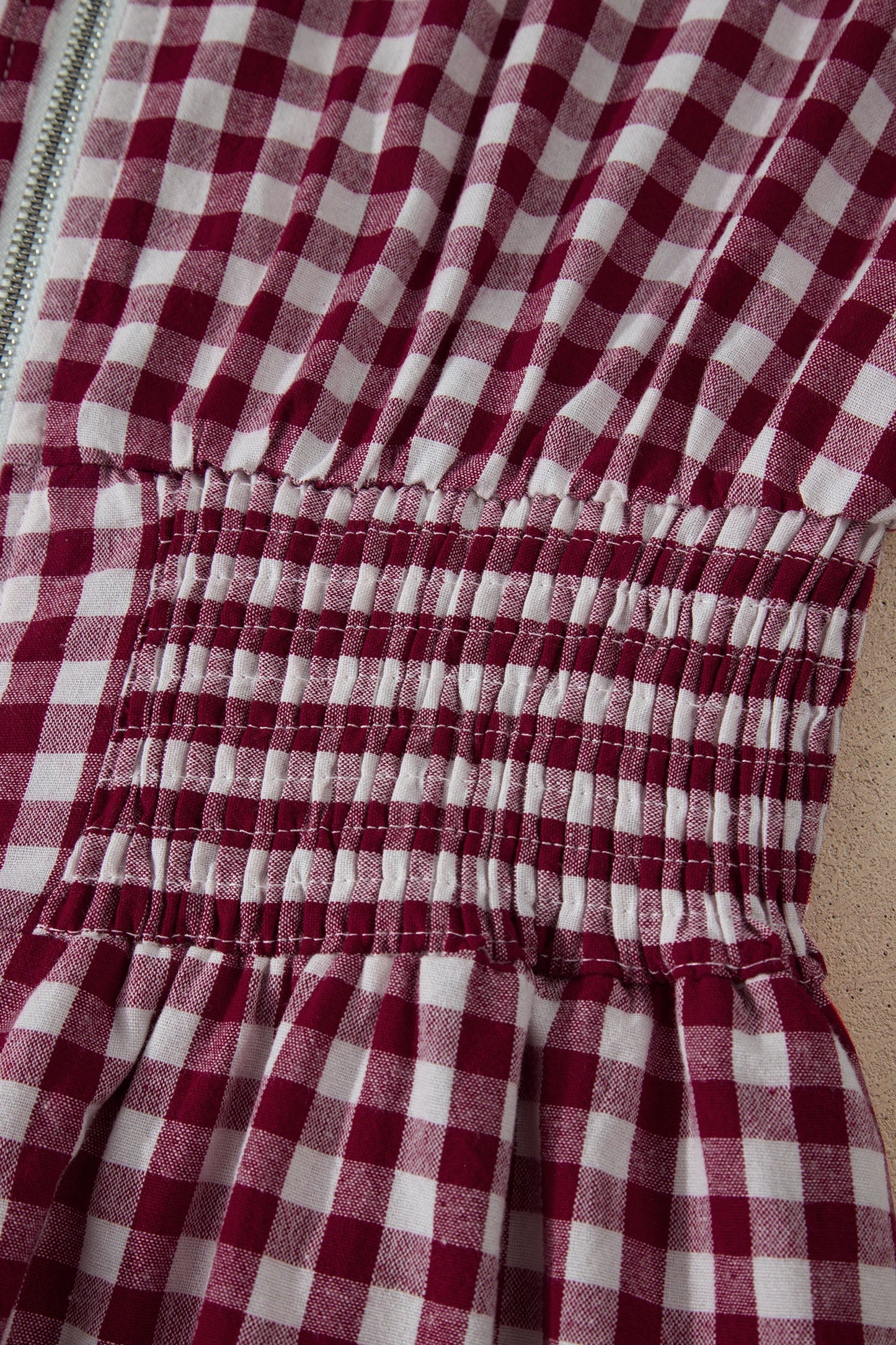 Gingham Plaid Zipped Cinched Waist Maxi Dress