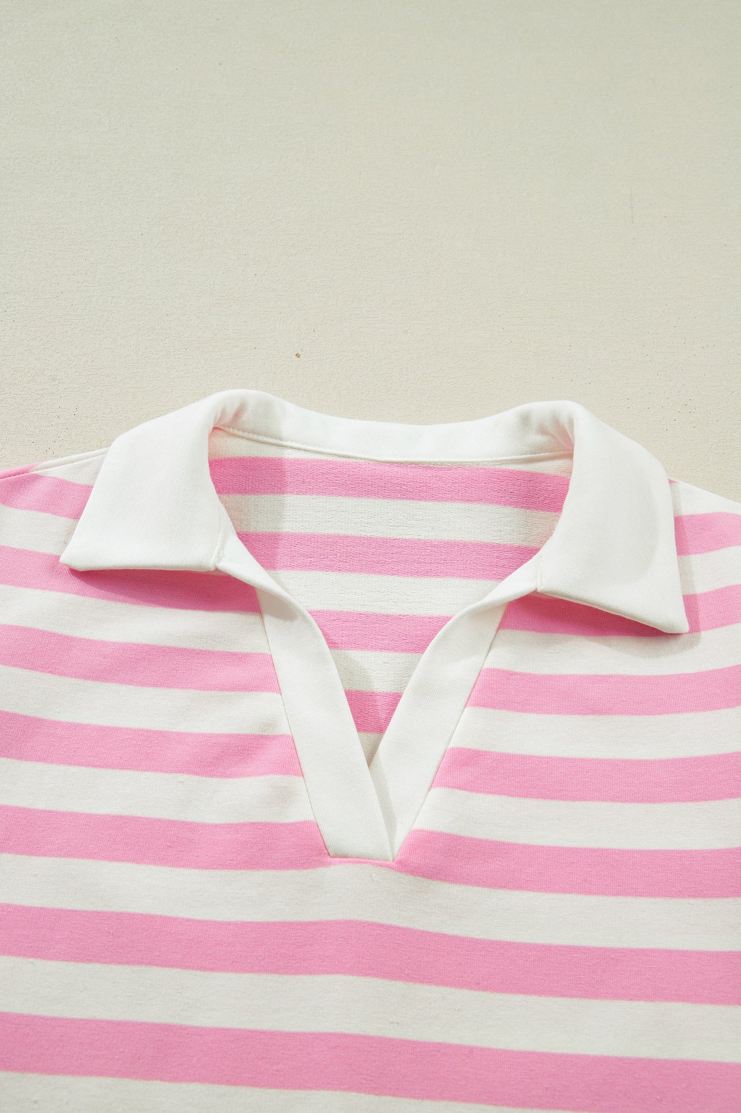 Stripe Collar V-Neck Ruffle Short Sleeve Blouse