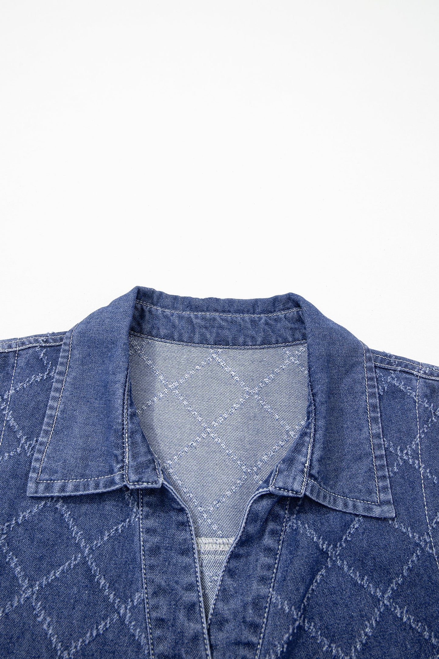Denim Textured Collared V-Neck Sleeveless Mini Dress