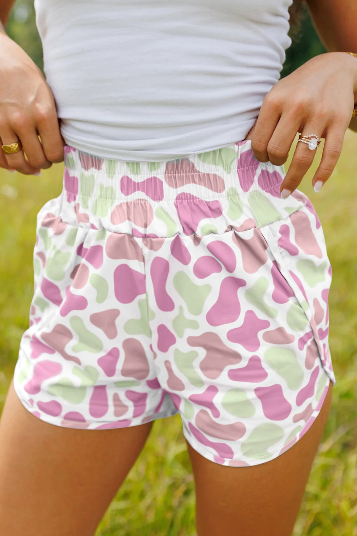 Camo Shirred High Waist Athleisure Shorts