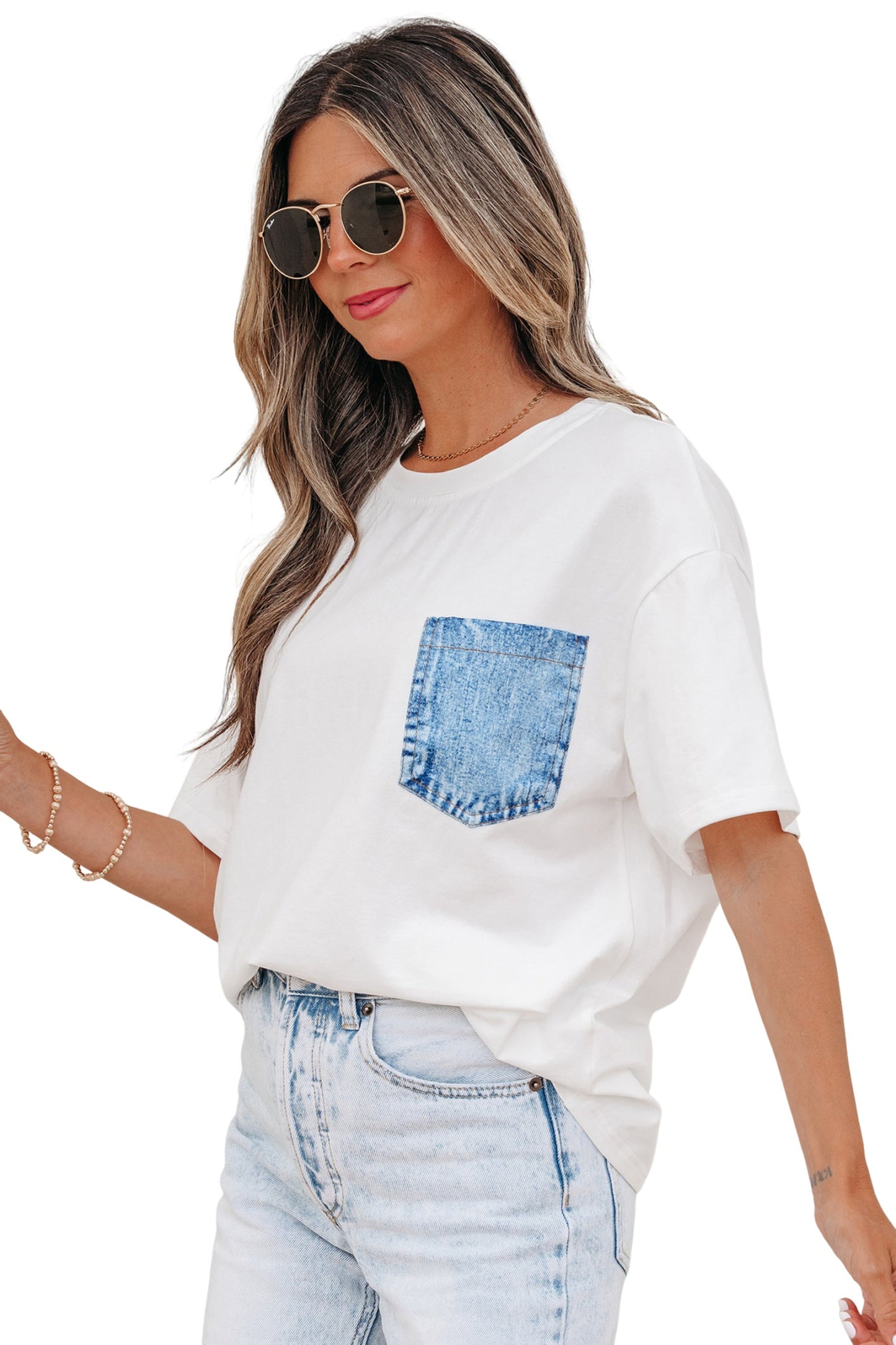 Colorblock Chest Pocket Patch Short Sleeve Top