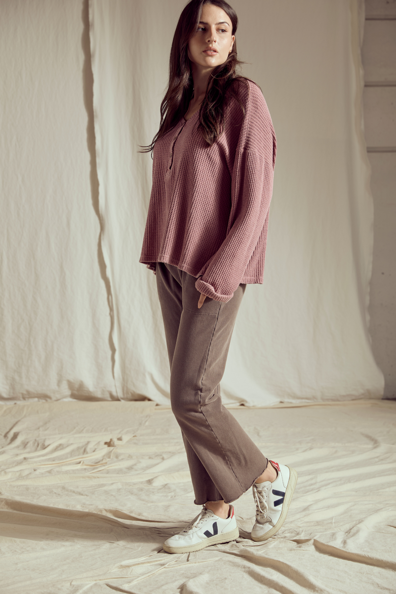 Henley Waffle Top