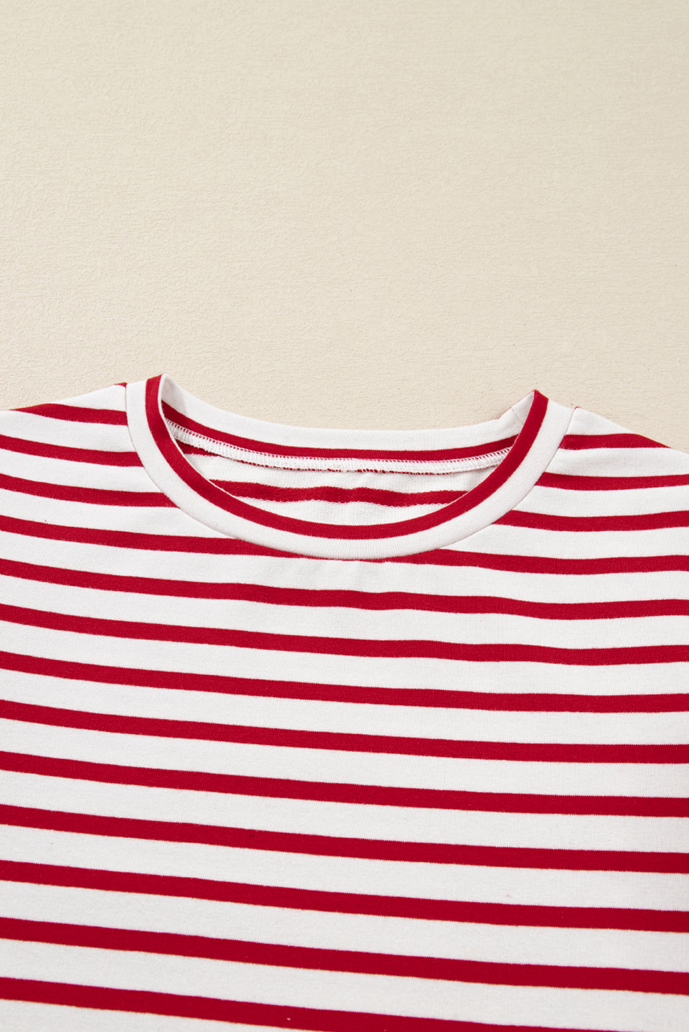 Stripe Round Neck Ruffle Trim Long Sleeve Top
