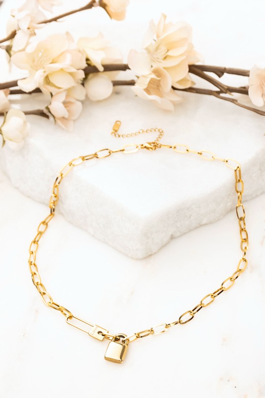 18K STAINLESS STEEL LOCK & CLIP CHAIN NECKLACE
