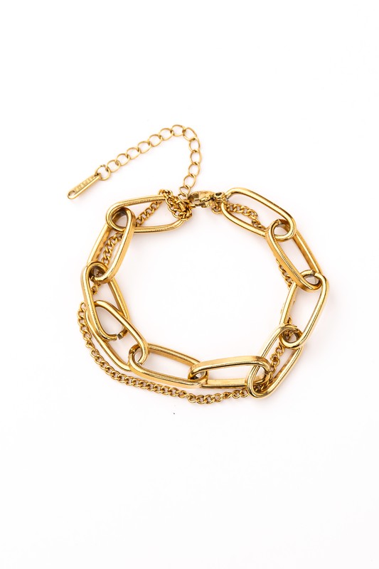 18K STAINLESS STEEL LAYERED PAPERCLIP BRACELET