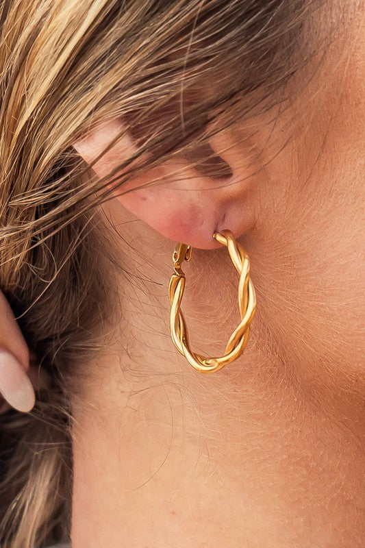 18K STAINLESS STEEL TWISTED HOOP EARRINGS