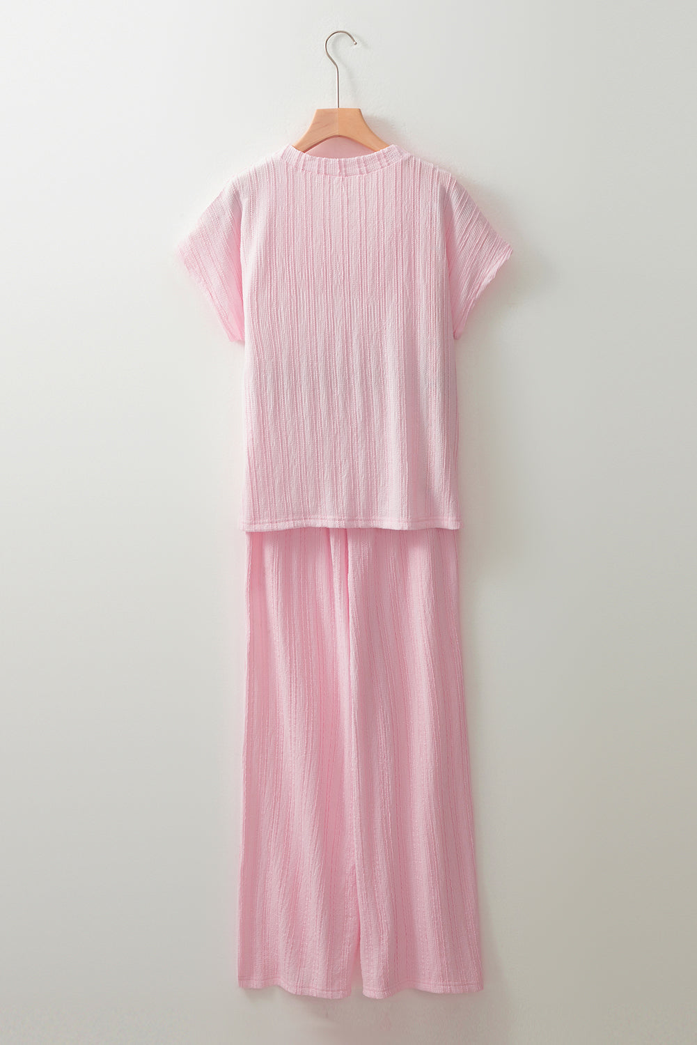 Textured Henley Top & Wide Leg Pants Set
