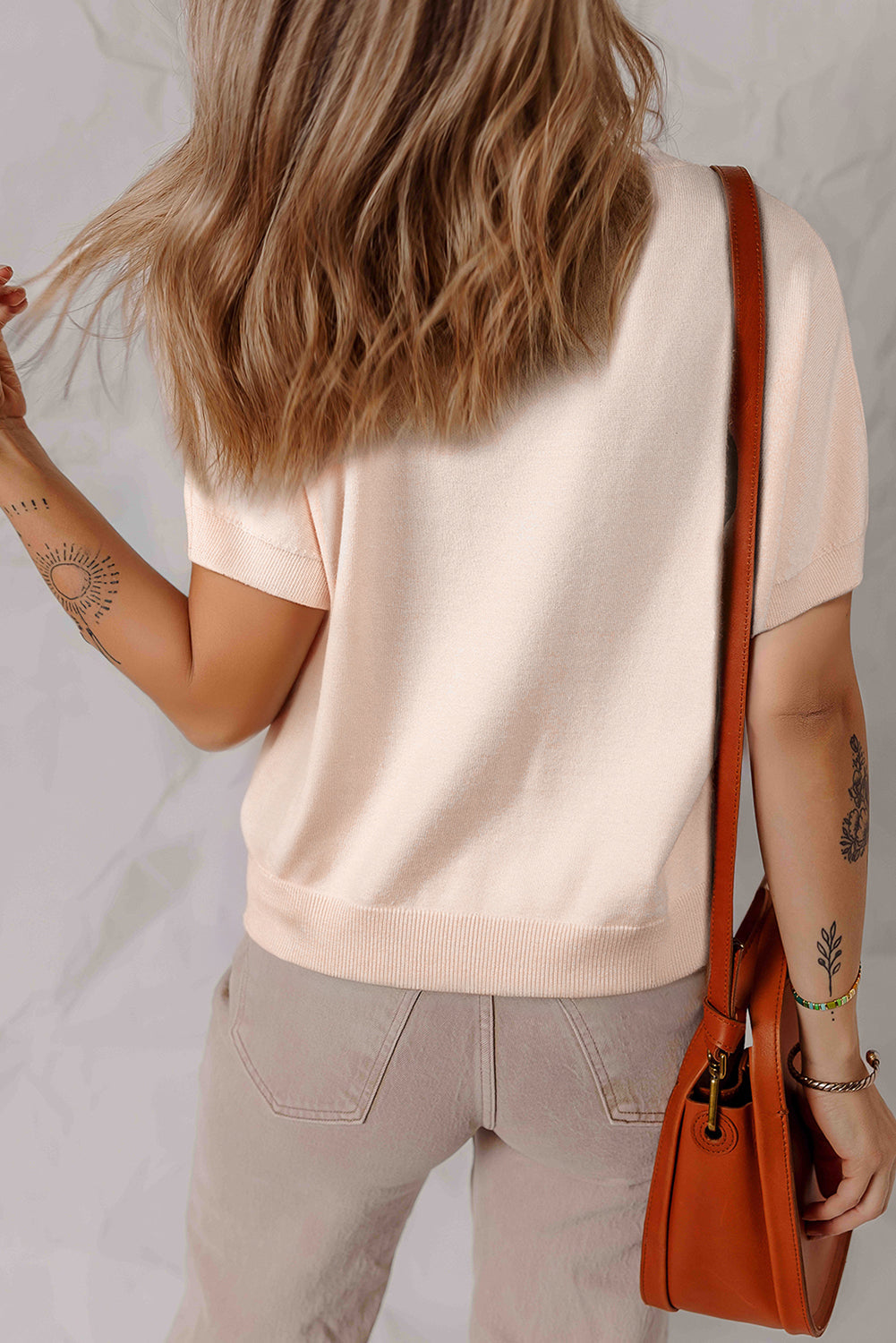 Bow Tie Pearl Embellished Dolman Short Sleeve Sweater