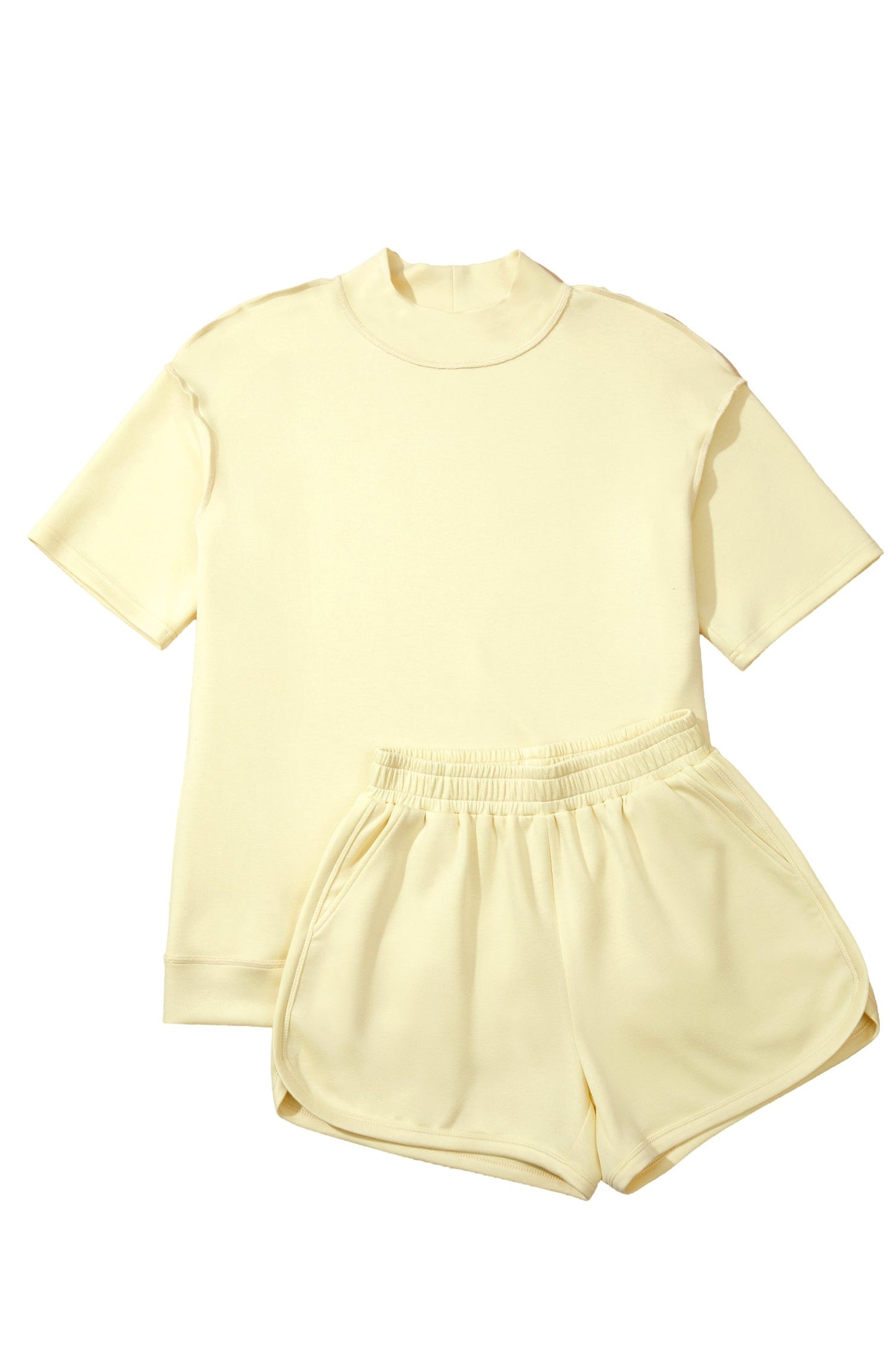Solid Exposed Seam Mock Neck Tee & Shorts Set