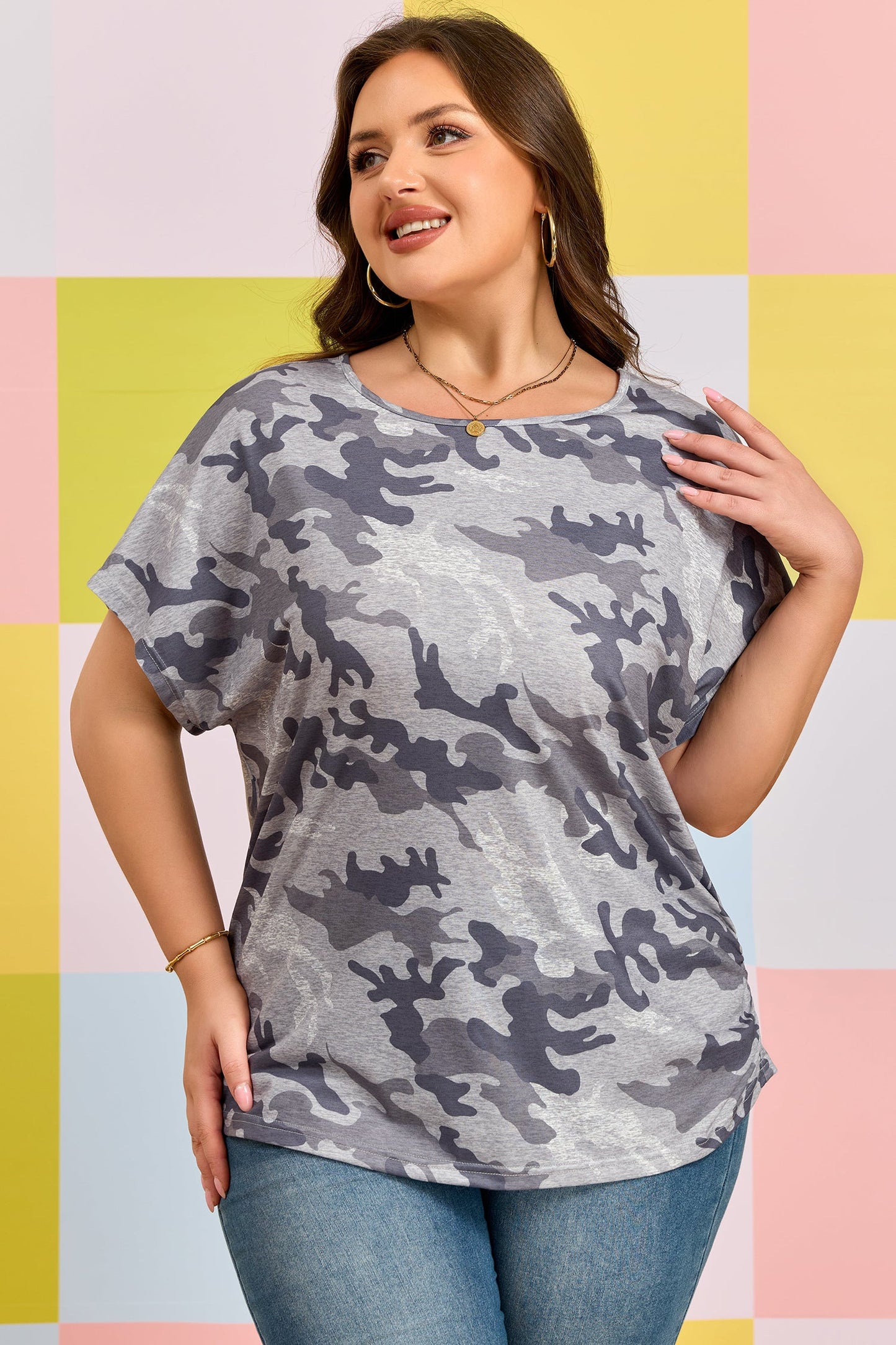 Plus Size Camo Short Sleeve T-Shirt