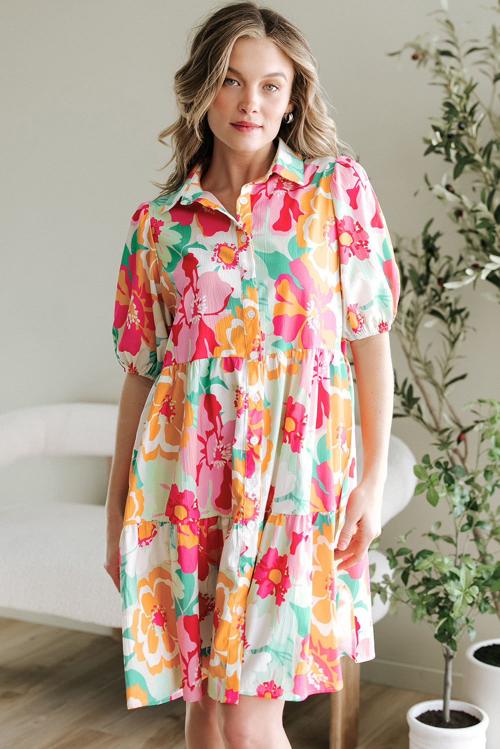 Brynleigh Floral Puff Sleeve Babydoll Dress