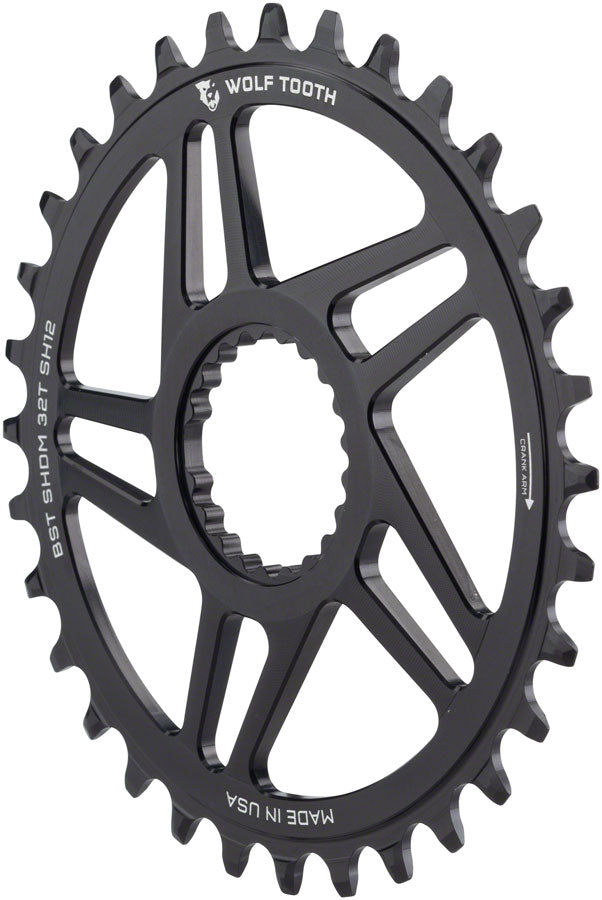 Wolf Tooth Direct Mount Chainring - 32t Shimano DM For Boost Cranks 3mm Offset Drop-Stop ST Requires 12-Speed HG+ Chain BLK