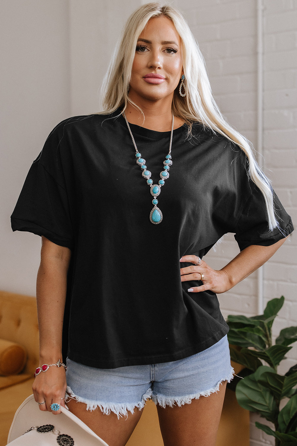 Ayra Loose Half Sleeve Hi Low Hem Top