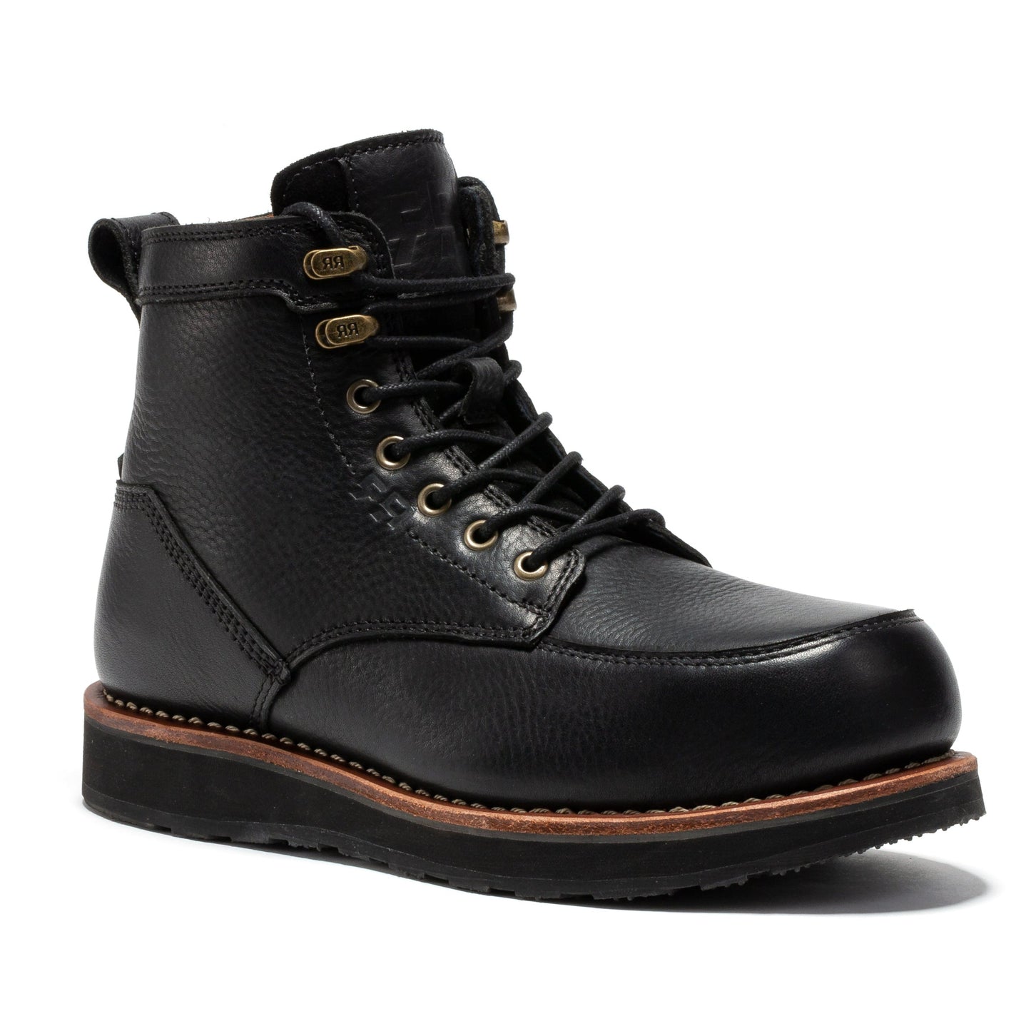 ROCKROOSTER Edgewood Men's 6 Inch Black Steel Toe Wedge Work Boots SAP610BK