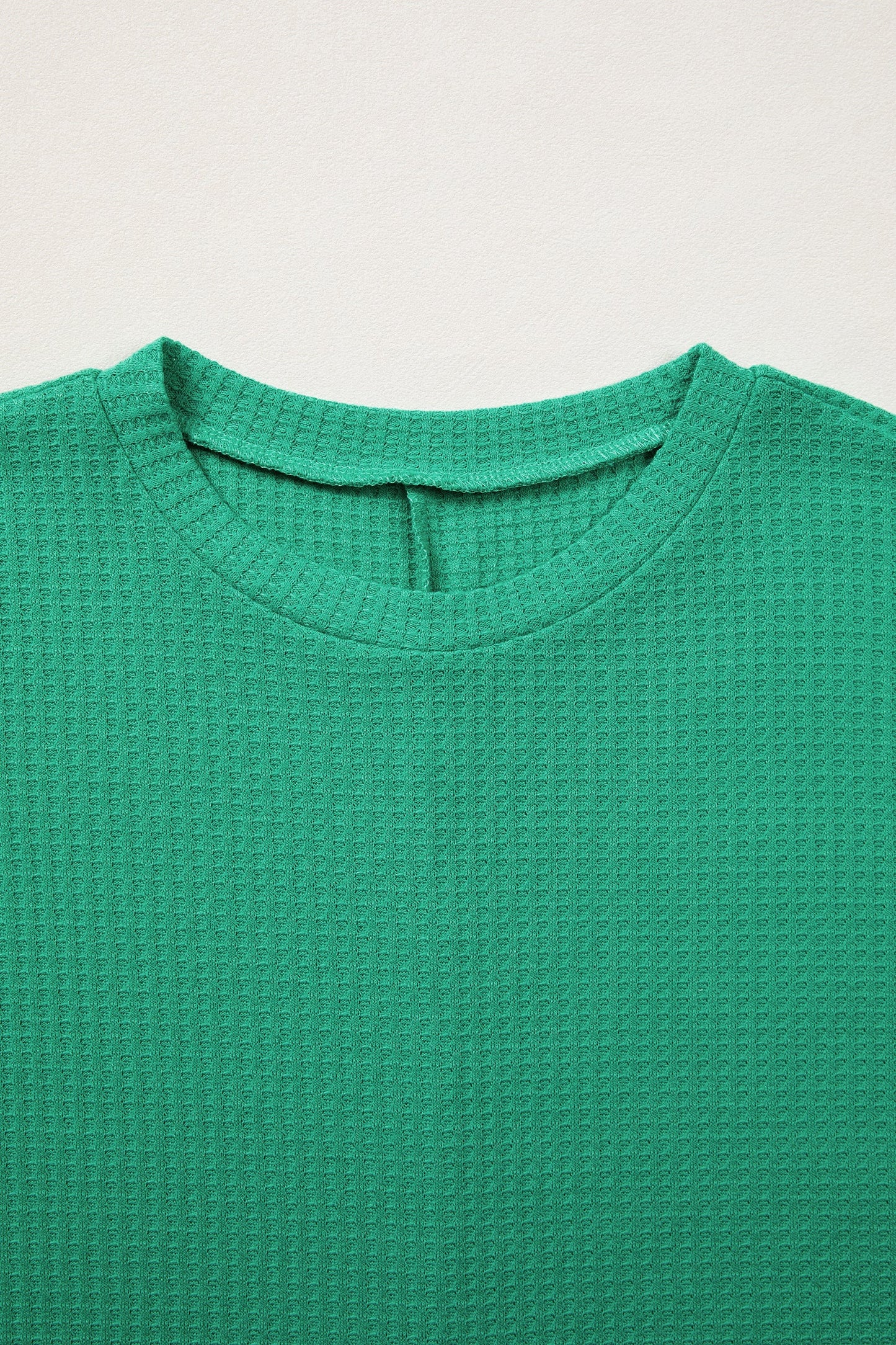 Solid Waffle Knit Dolman Short Sleeve Loose Top