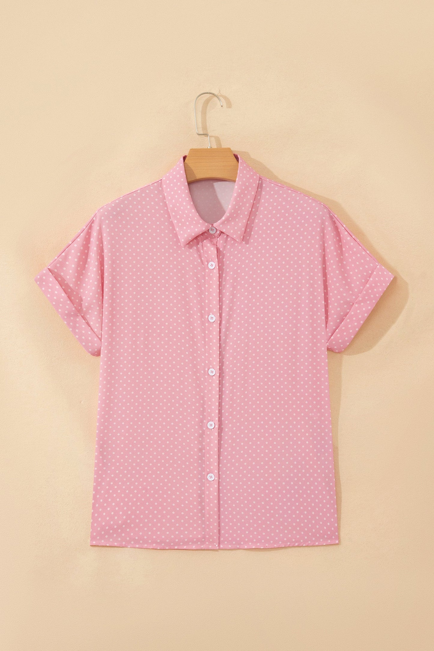 Polka Dot Cuffed Short Sleeve Shirt
