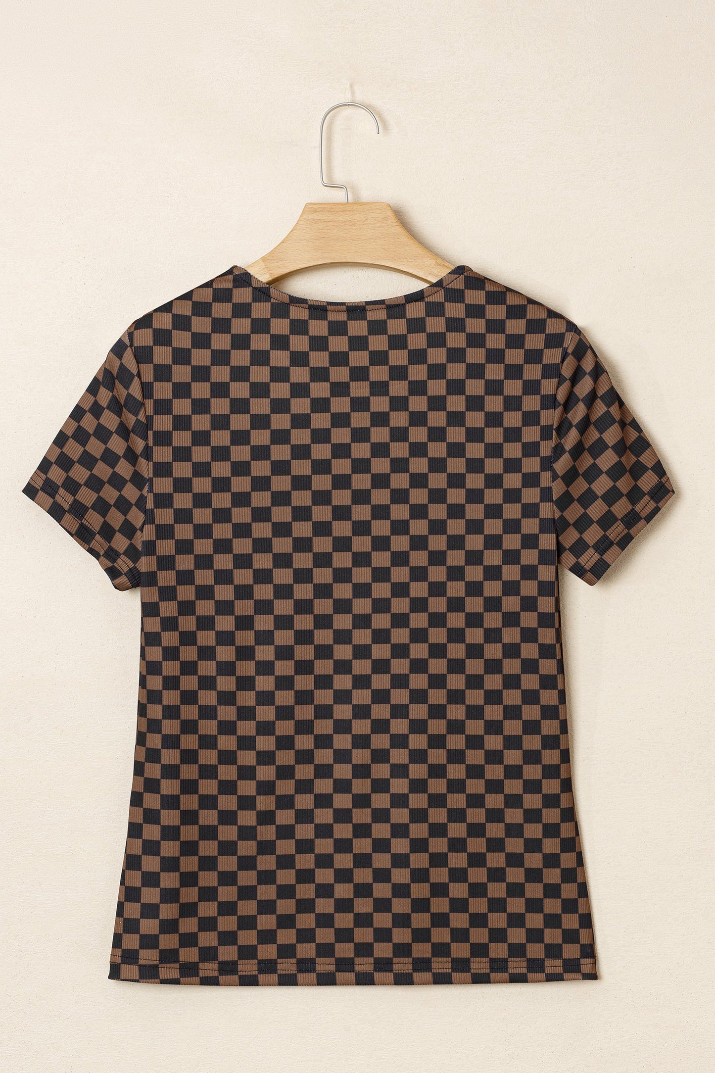 Checker Ribbed Knit Short Sleeve T-Shirt