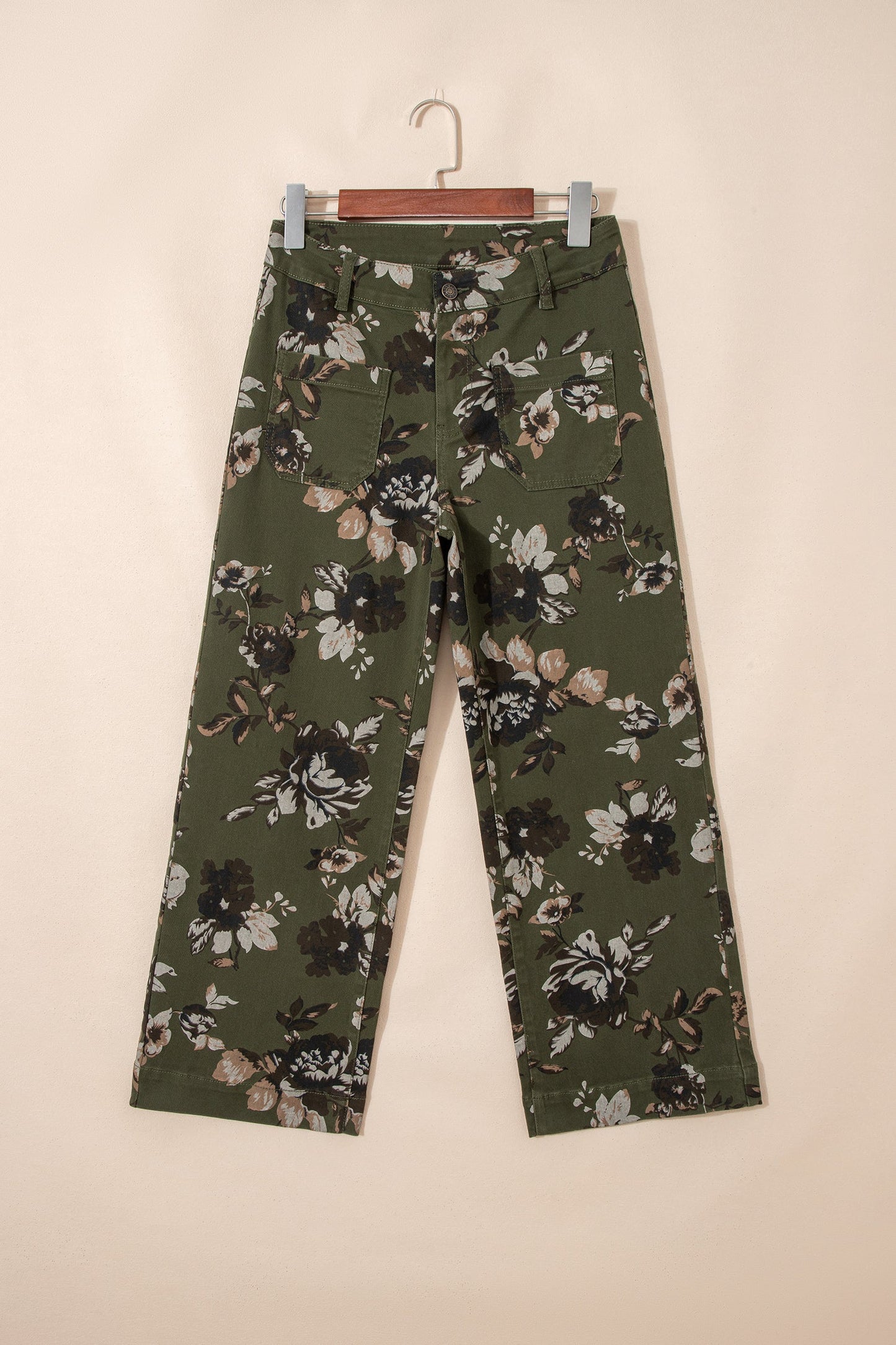 Floral Denim Patch Pocket Straight Leg Jeans
