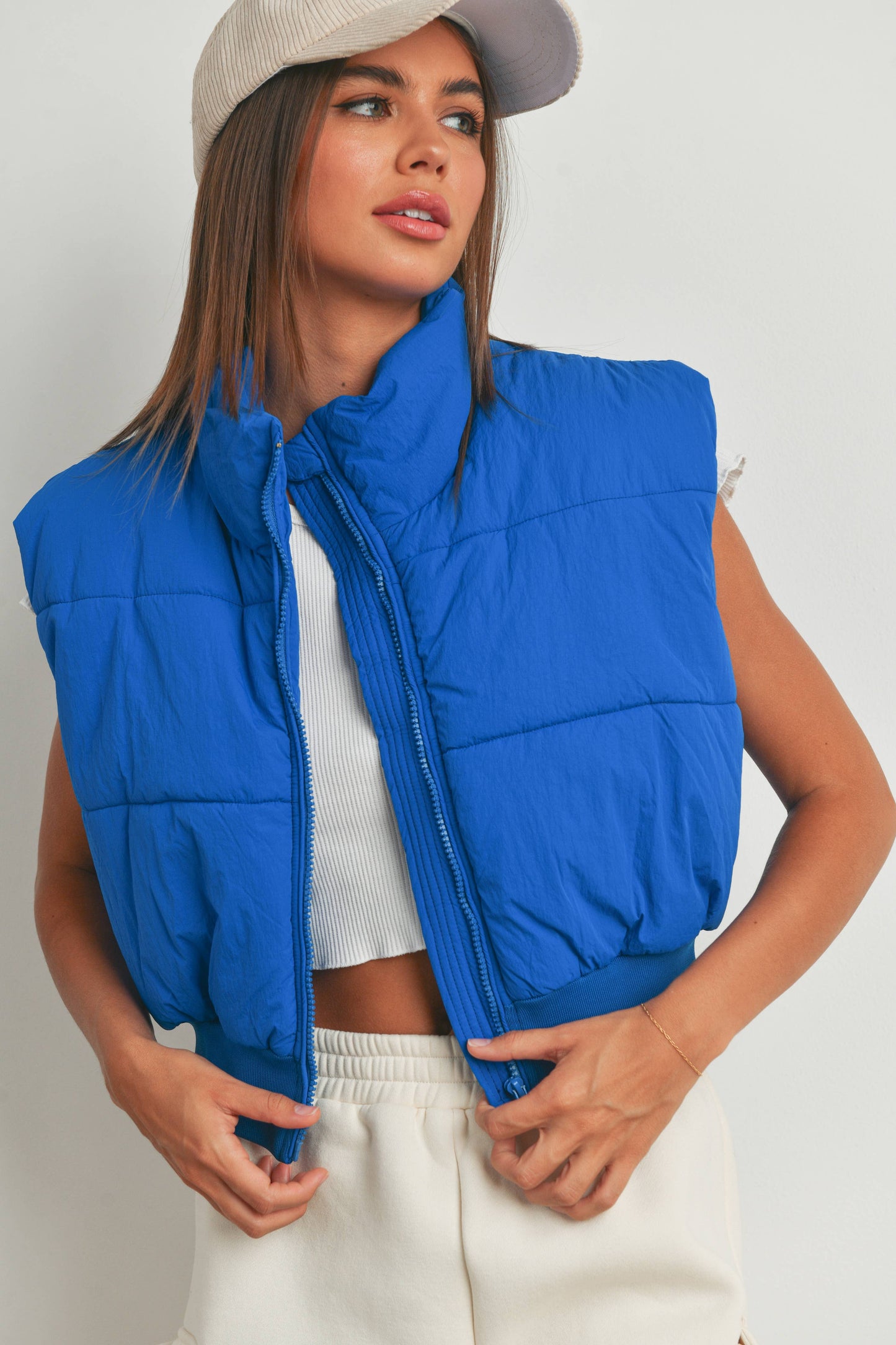 Royal Blue Crop Puffer Vest
