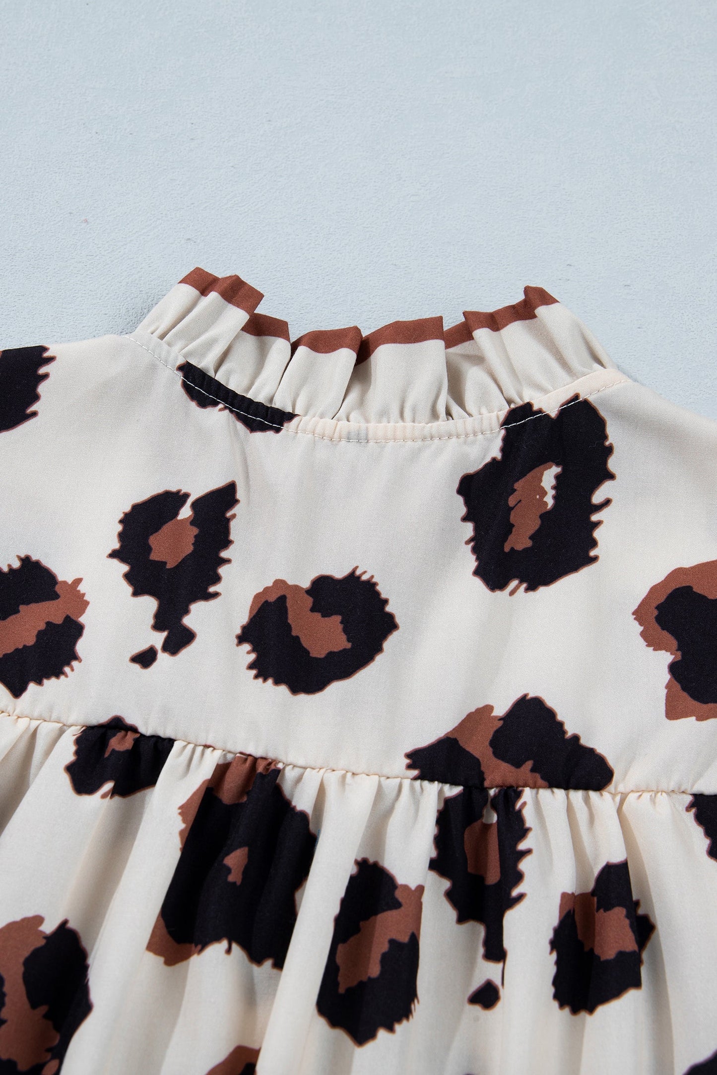 Leopard Ruffle Sleeve Button Up Blouse