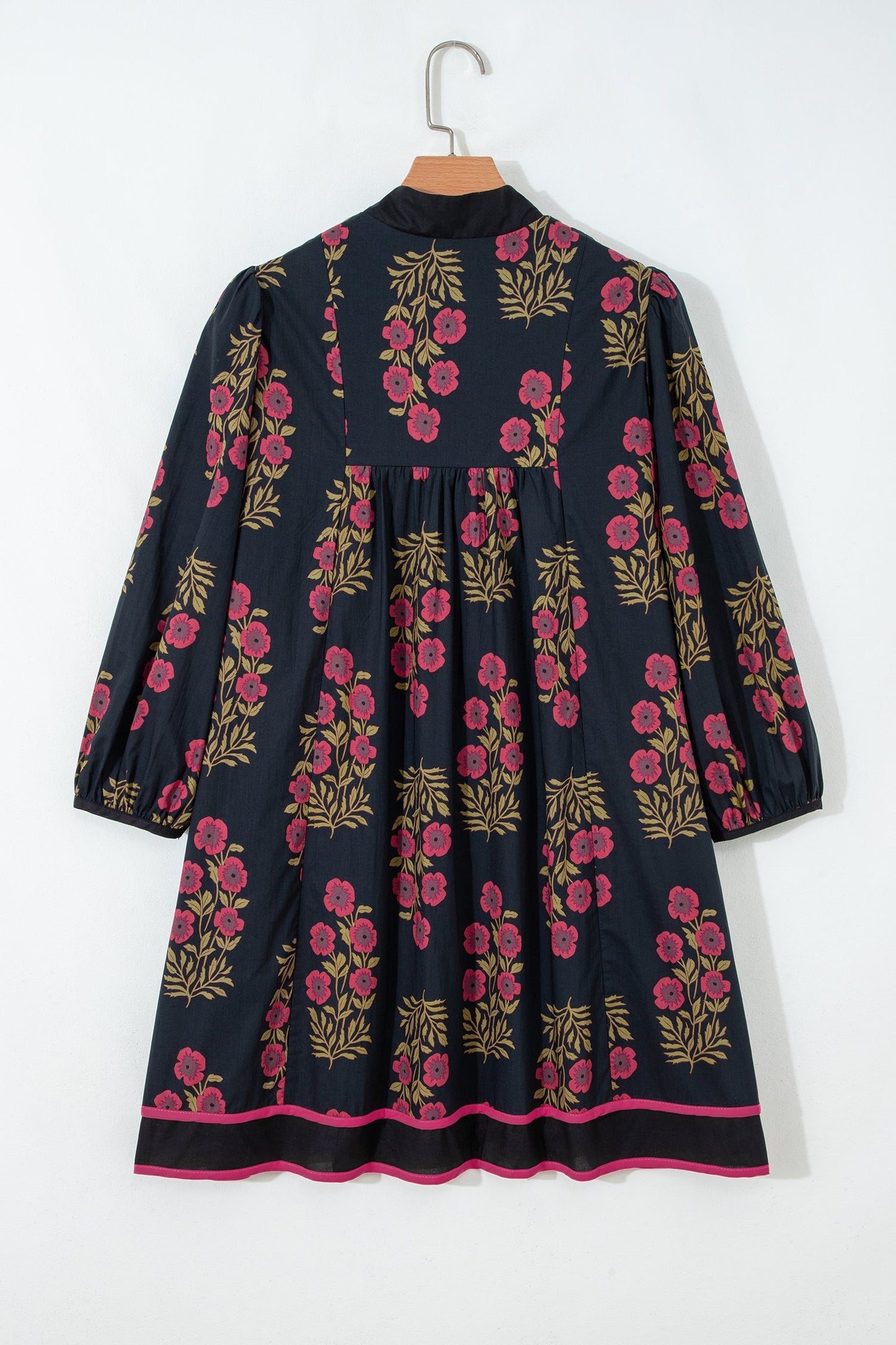 Floral Notch Neck Piping Trim Babydoll Dress