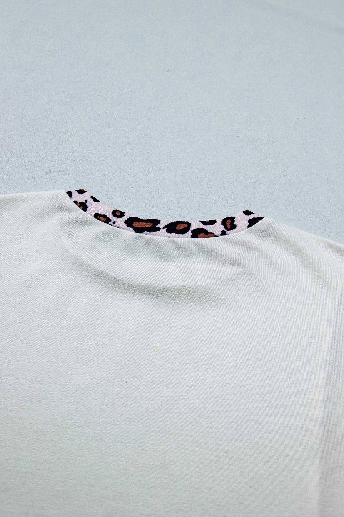 Leopard Ribbed Patchwork Uneven Hem T-Shirt