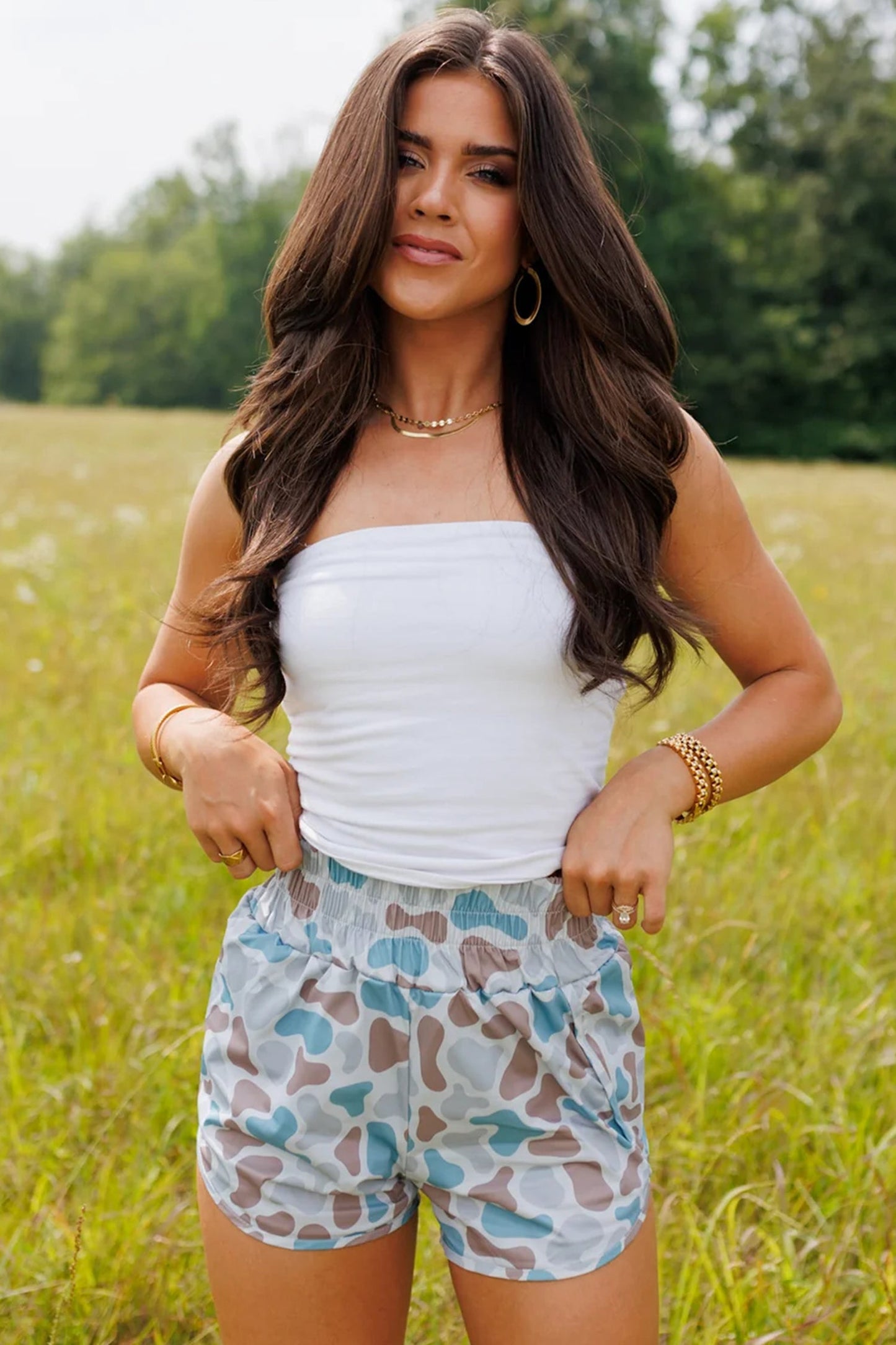 Camo Shirred High Waist Athleisure Shorts