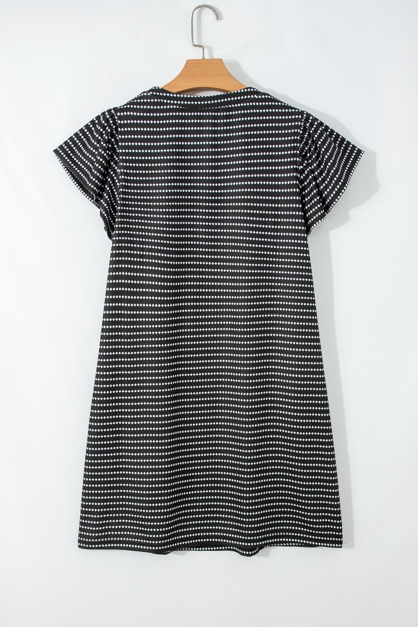 Stripe Textured Knit V-Neck Flutter Sleeve Mini Dress