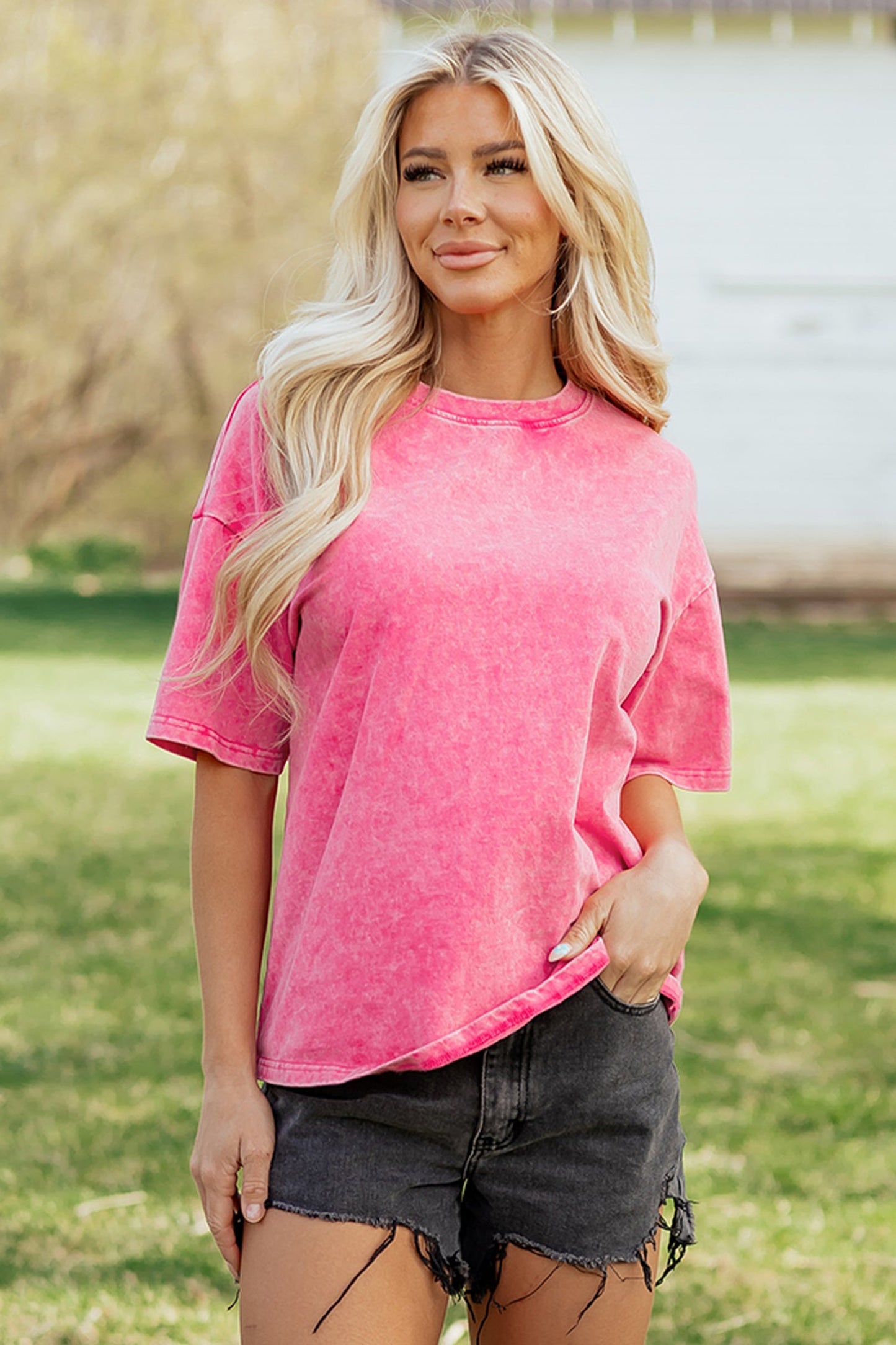 Solid Mineral Wash Short Sleeve Oversized Tee