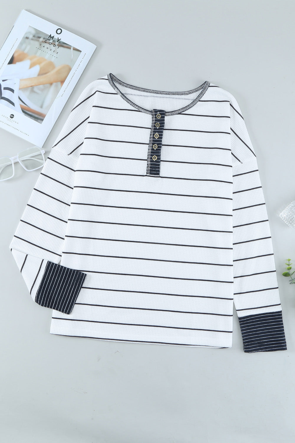 Simone Henley Waffle Knit Top