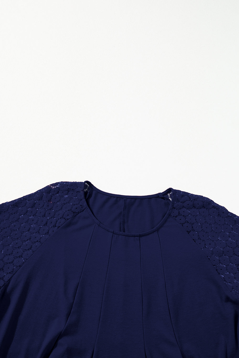 Plus Size Solid Lace Short Sleeve Pleated Dress