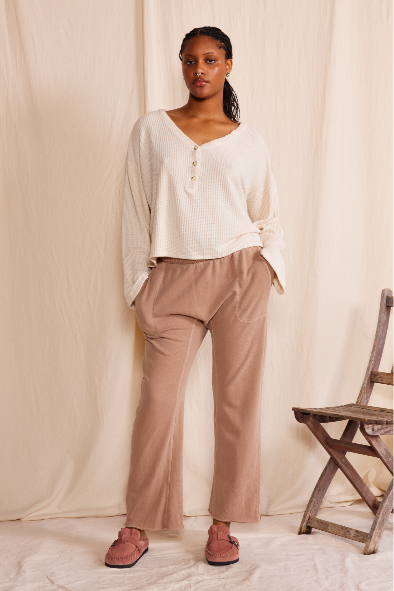 Henley Waffle Top
