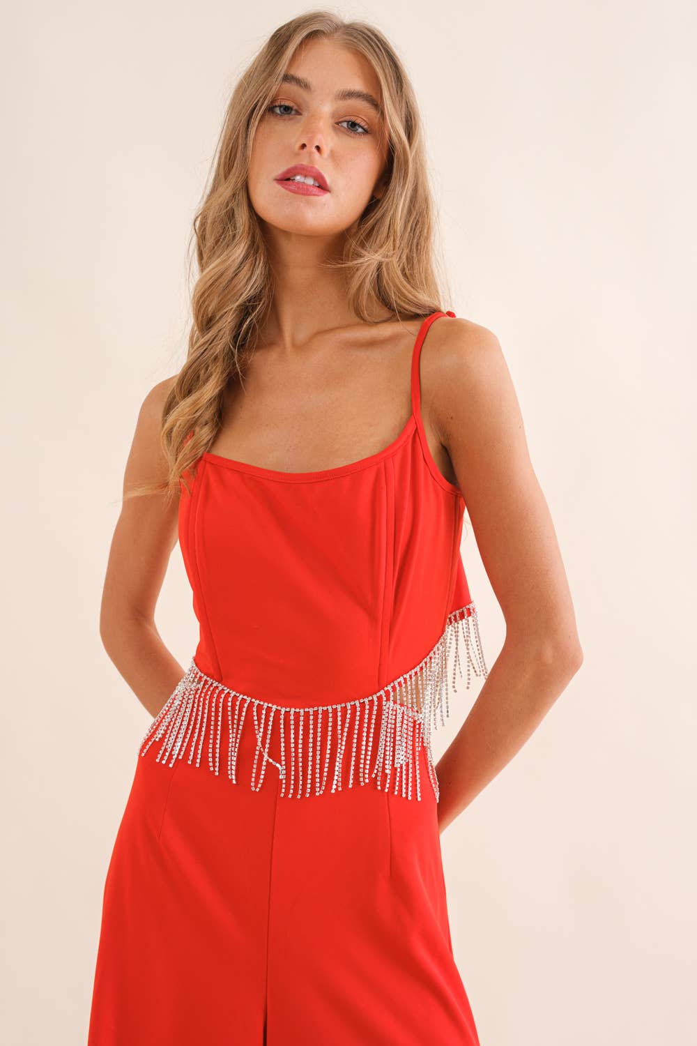 Red Rhinestone Cowgirl Jumpsuit