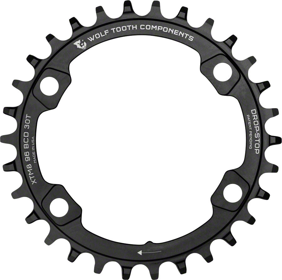 Wolf Tooth 96 BCD Chainring - 36t 96 Asymmetric BCD 4-Bolt Drop-Stop A For Shimano XT M8000 SLX M7000 Cranks BLK