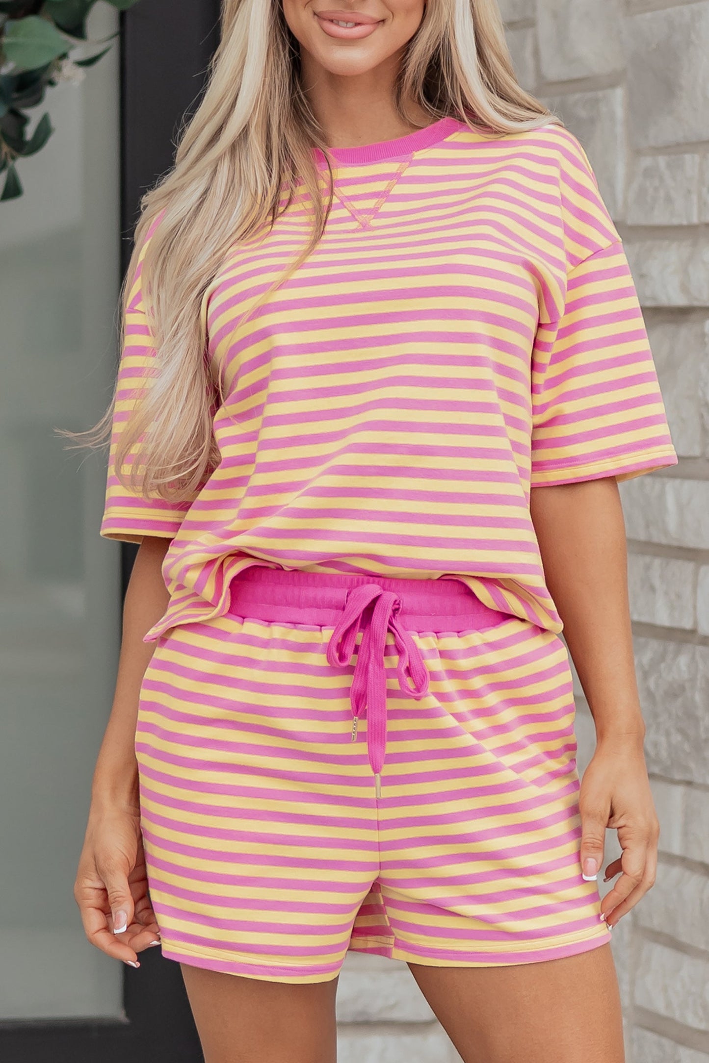 Stripe Terry Knit Top & Shorts Set