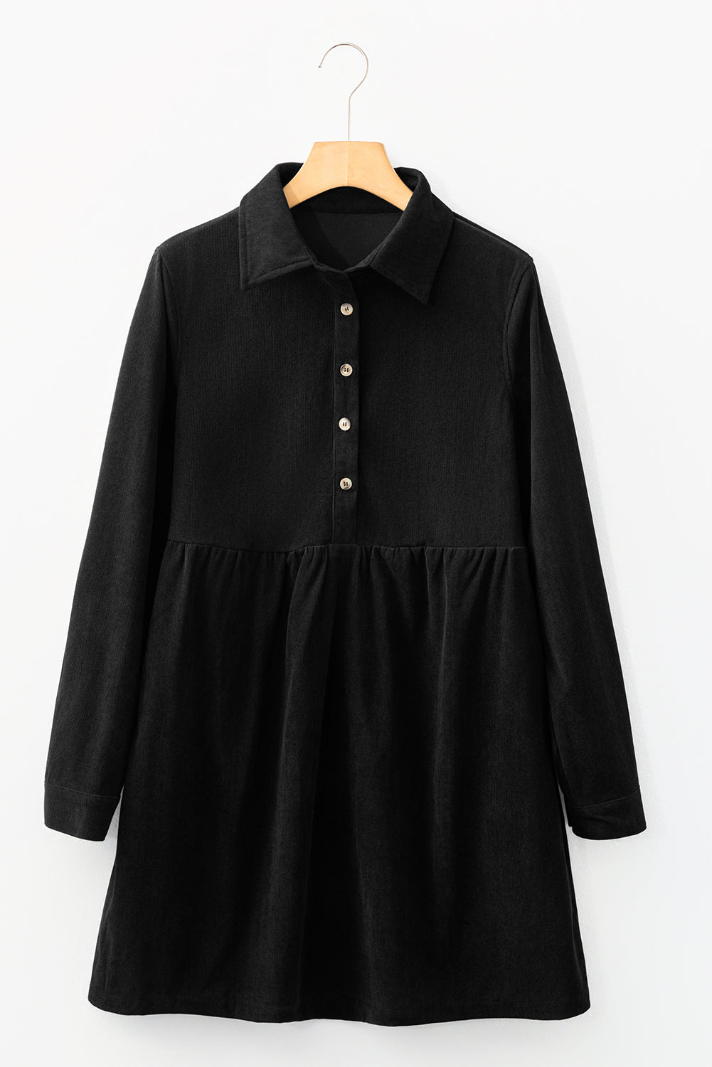 Solid Corduroy Half-Button Collared Mini Dress